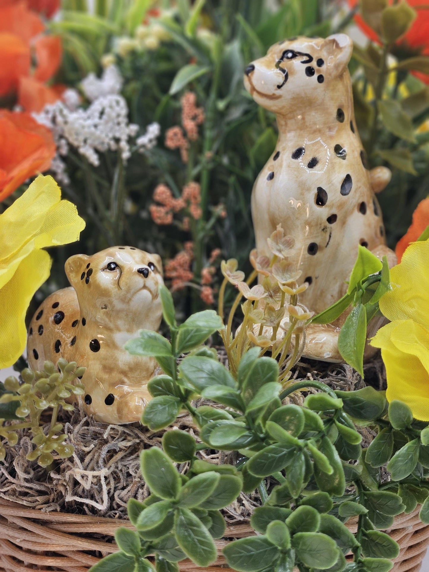 Majestic Cheetah Family Art, Baby Cheetah with Mom, Spring Florals Decor, Nature Lover's Gift, Great Home Decor