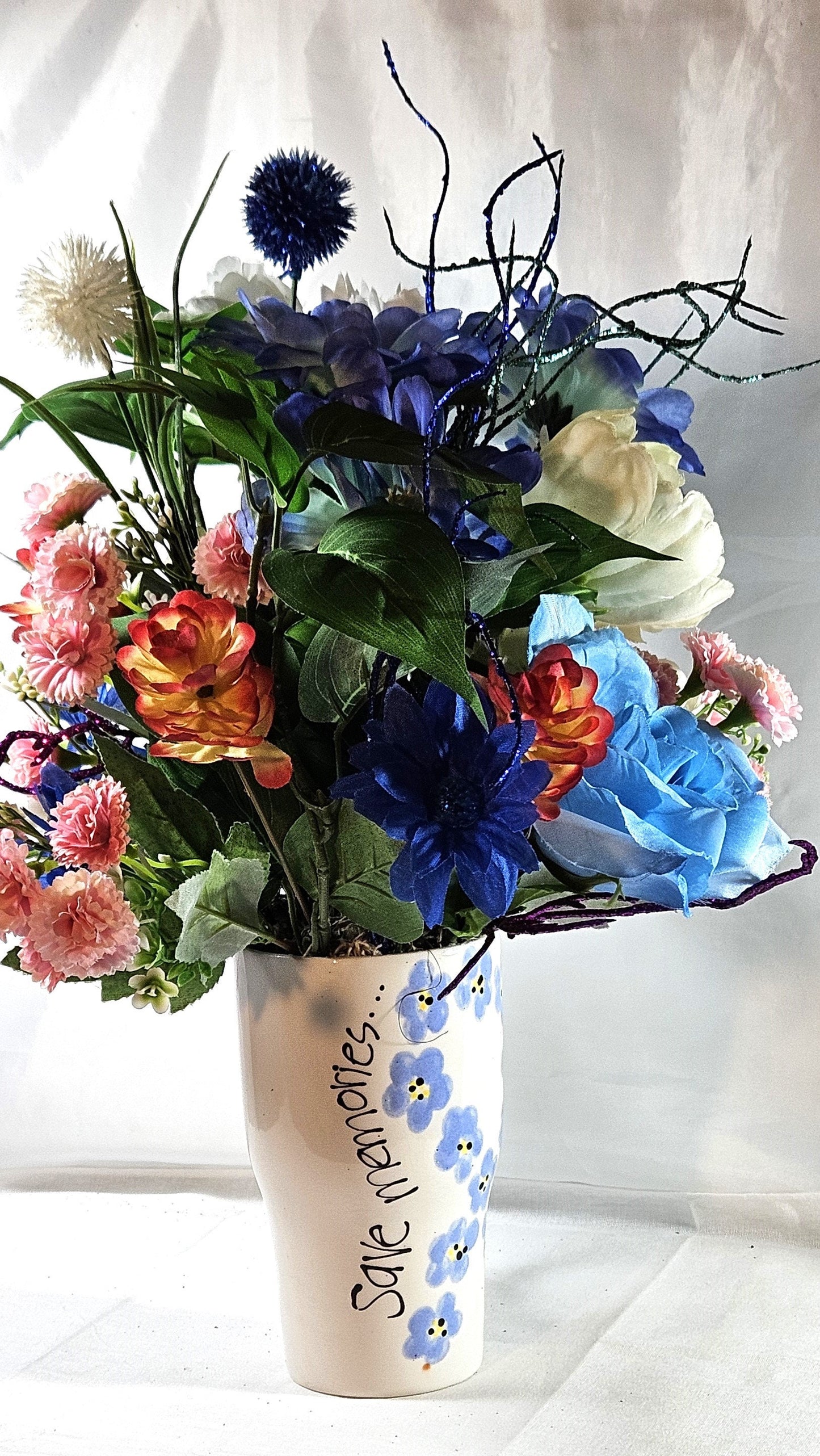 Supportive Cancer Awareness Mug - Beautiful Ceramic with Blue Ribbon & Flower Arrangement, Perfect Gift for Warriors
