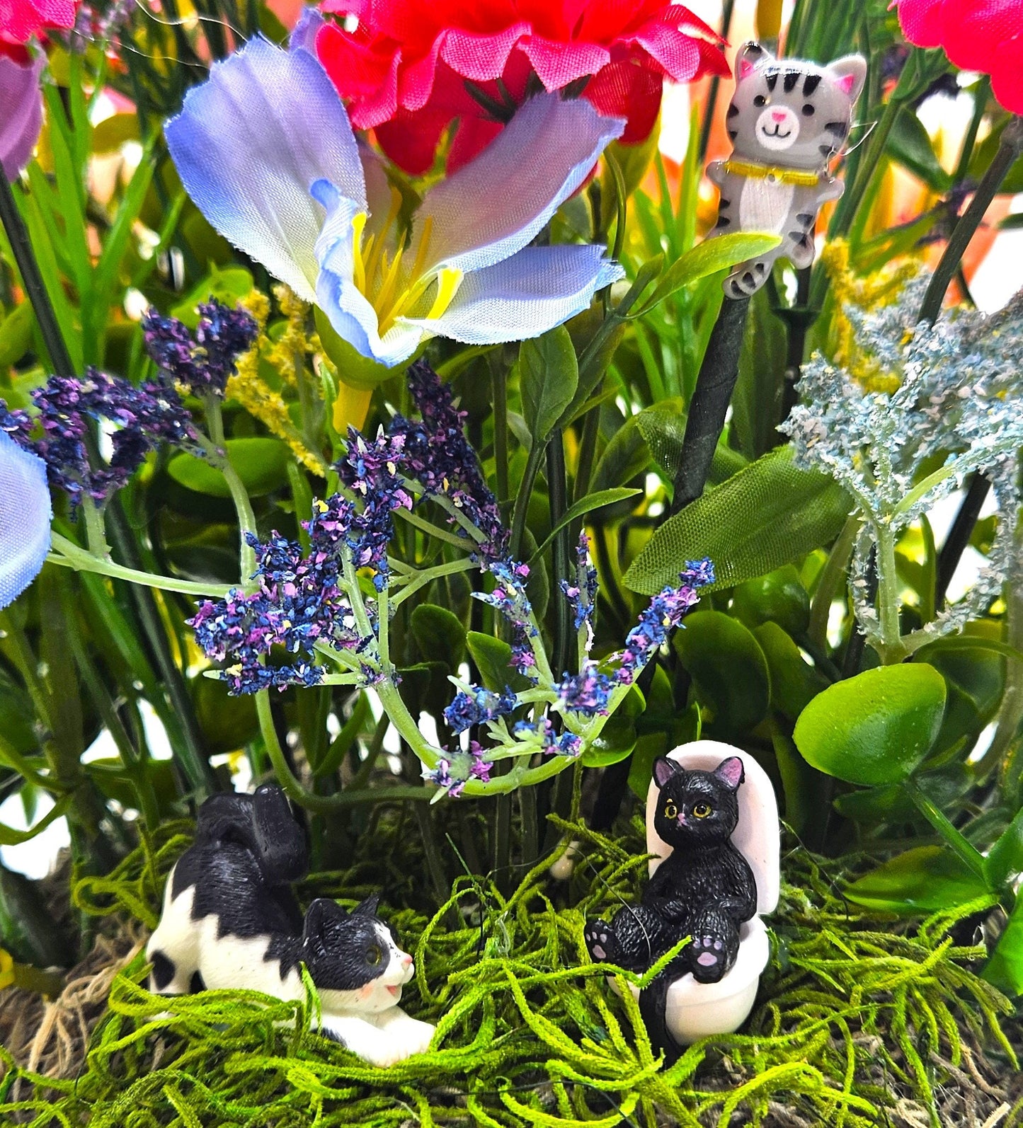 Cat Lover Flower Arrangement, Whimsical Potty Trained Cat Floral Arrangement - Unique Cat Lover Decor, Potty Train Your Cat Centerpiece