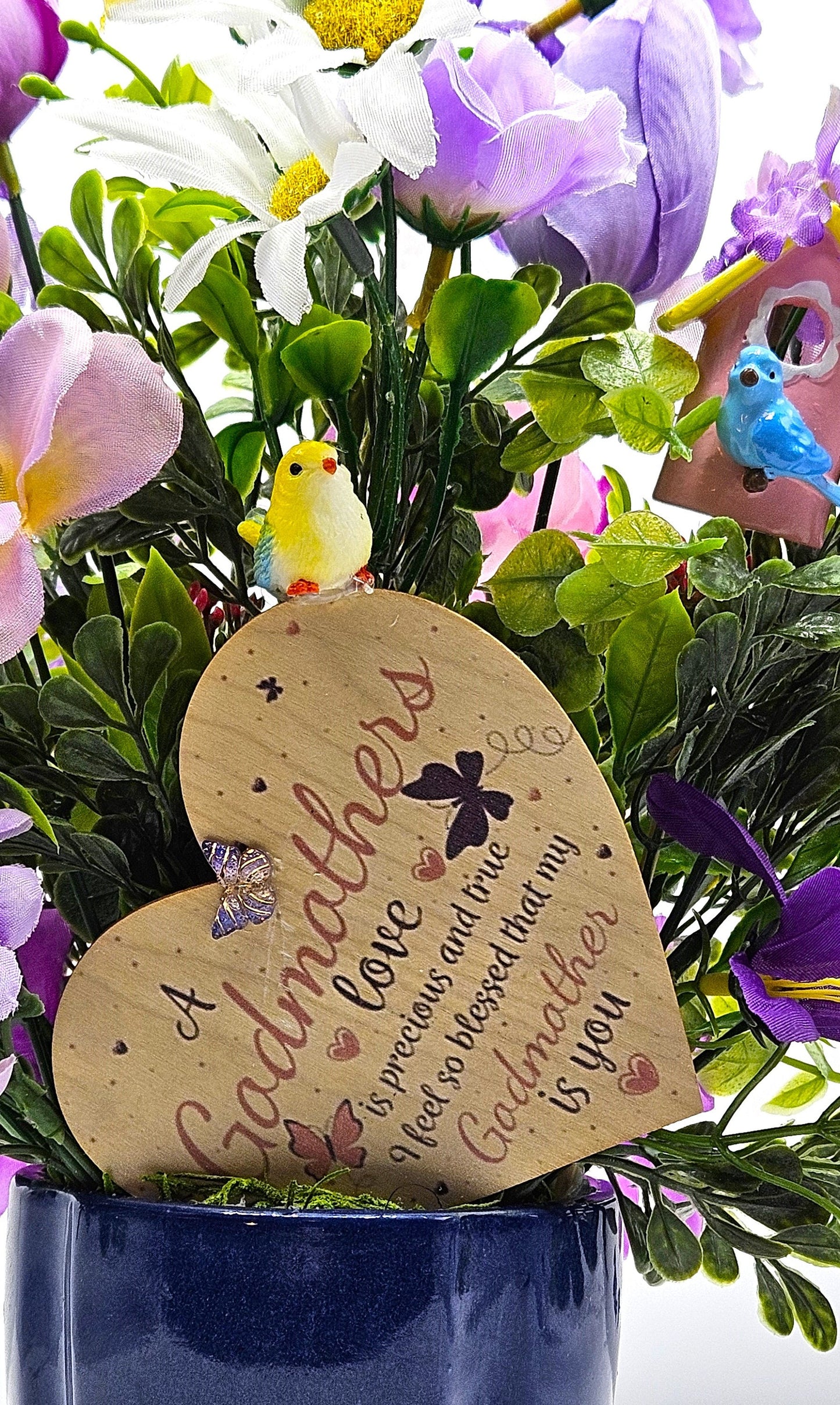 Godmother Gift White Daisies Purple Lilies Flowers Cute, Cosmos Flower Purple Roses Flower Arrangements Centerpiece Plant Pot Ceramic Unique