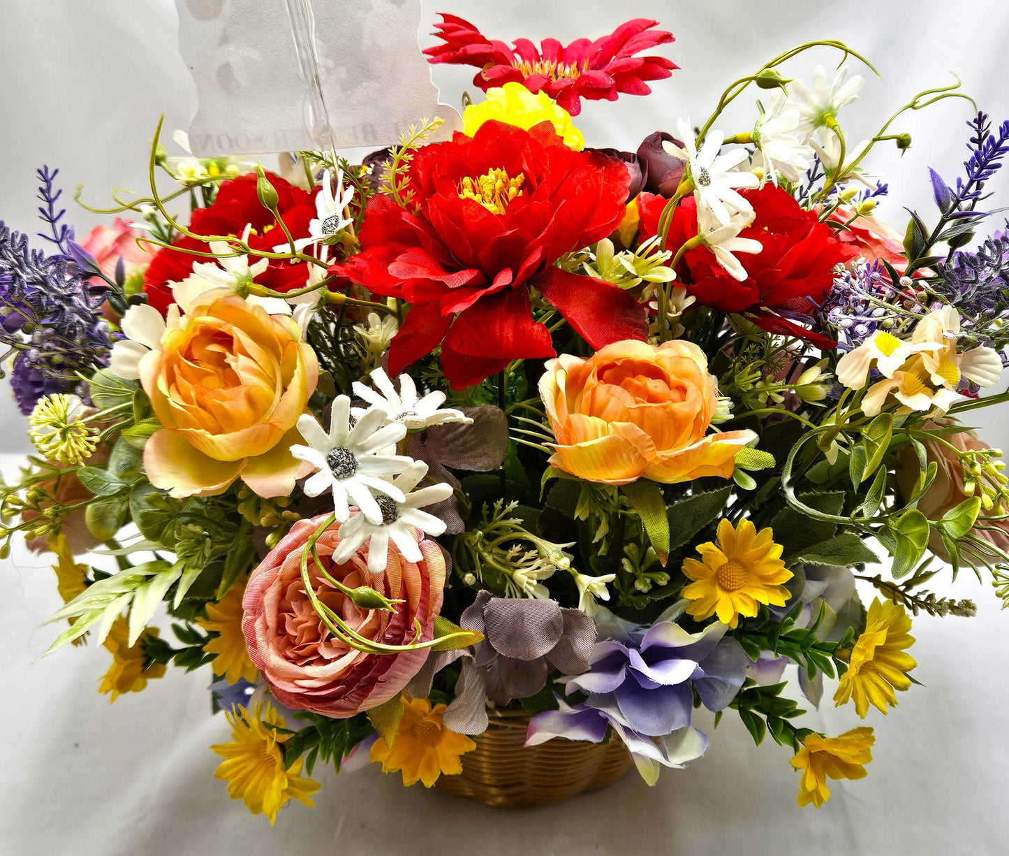 Get Well Floral Centerpiece with Cute Dog/Lift Someones Spirit W/This Charming Gift/Chase Away the Blue sand Make Someone Smile/Colorful
