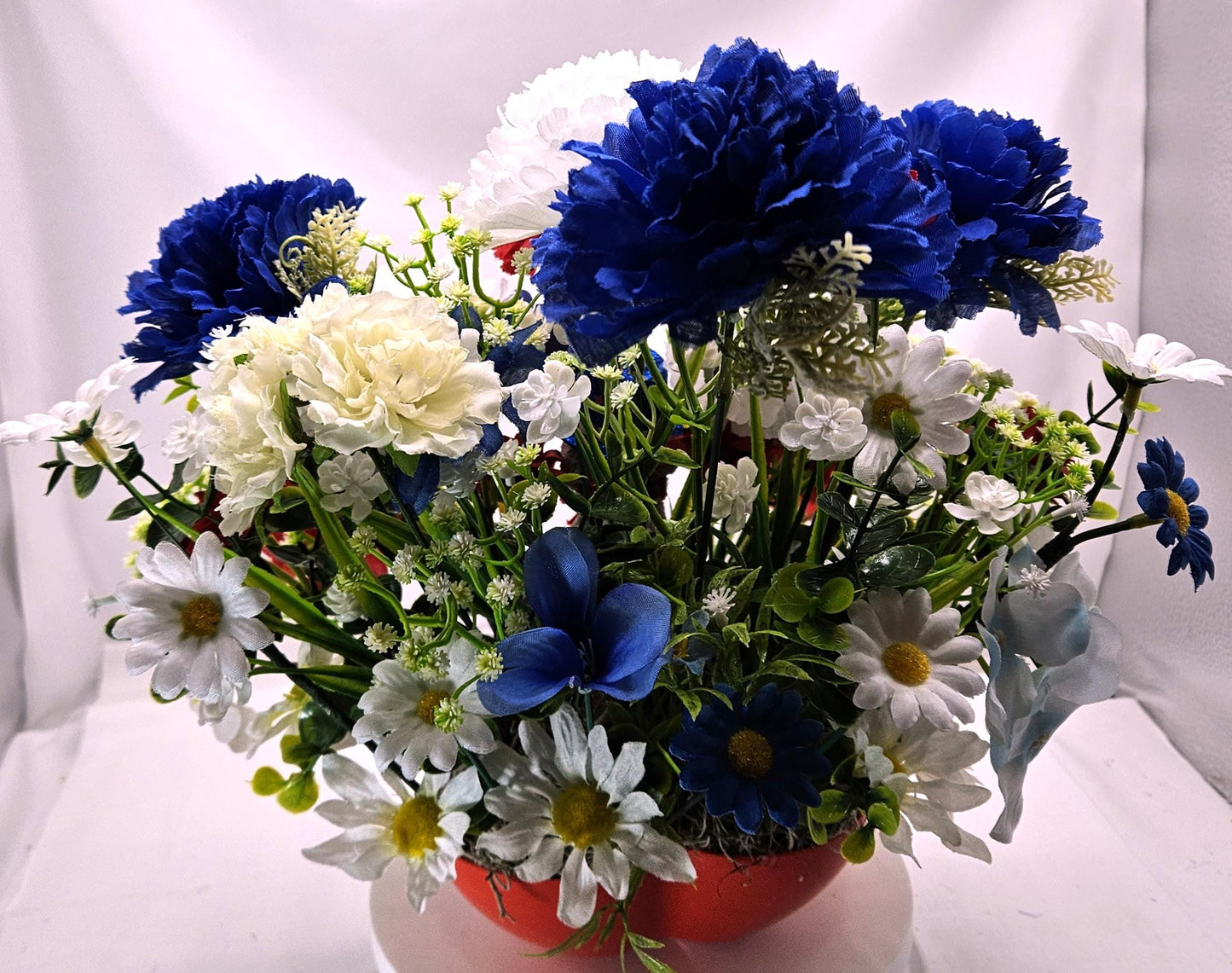 Patriotic Flower Arrangement, Heart-Shaped Dish, Red White Blue Flowers, Patriotic Decor, Celebrative Gift