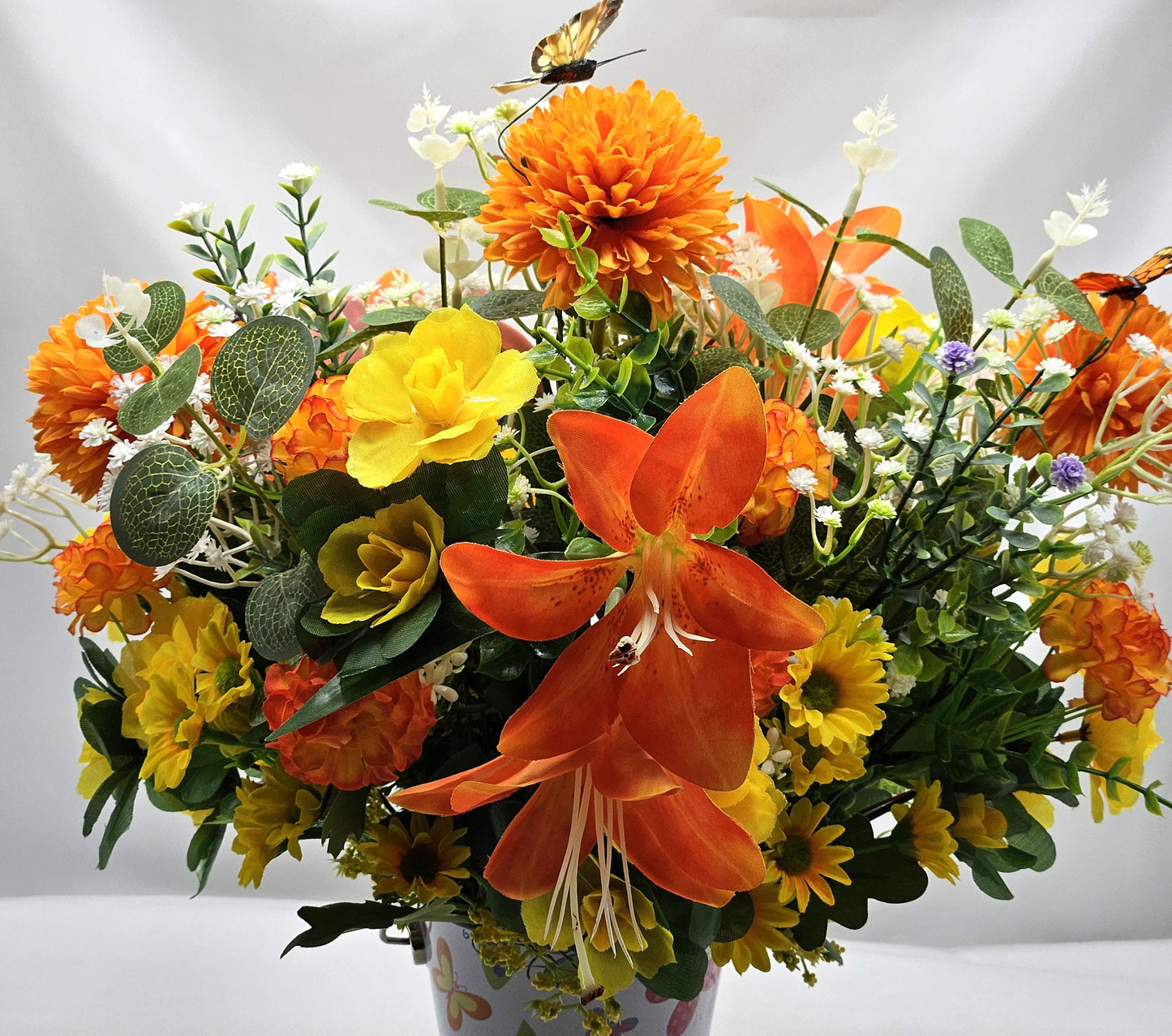 Love To Mom, Happy Mother's Day, I Love You Mom Floral Arrangement/Gift, 2 Options/Mother And Child/ Orange/Yellow Or Pink/Purple Florals