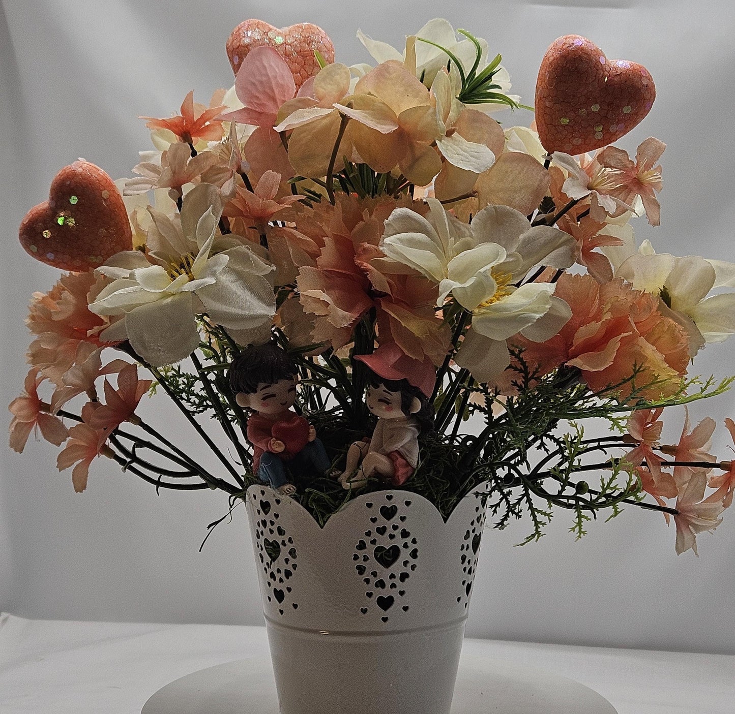Romantic Centerpiece, Peach Flower Arrangement, Sweetheart Couple, Love Flower Arrangement