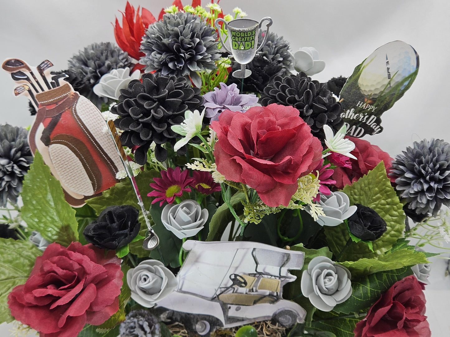 For the Golf Lover/A gift for Him/Golf Cart/Bag/Balls/Manly Floral Gift/Orange/Yellow or Gray/Red/Black/Golf Enthusiast for Any Occasion