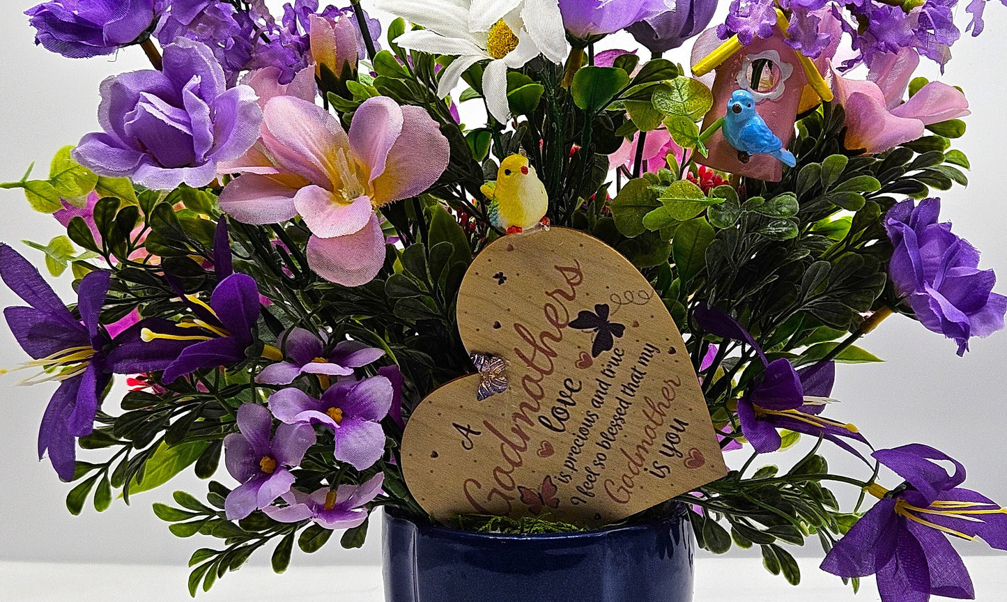 Godmother Gift White Daisies Purple Lilies Flowers Cute, Cosmos Flower Purple Roses Flower Arrangements Centerpiece Plant Pot Ceramic Unique