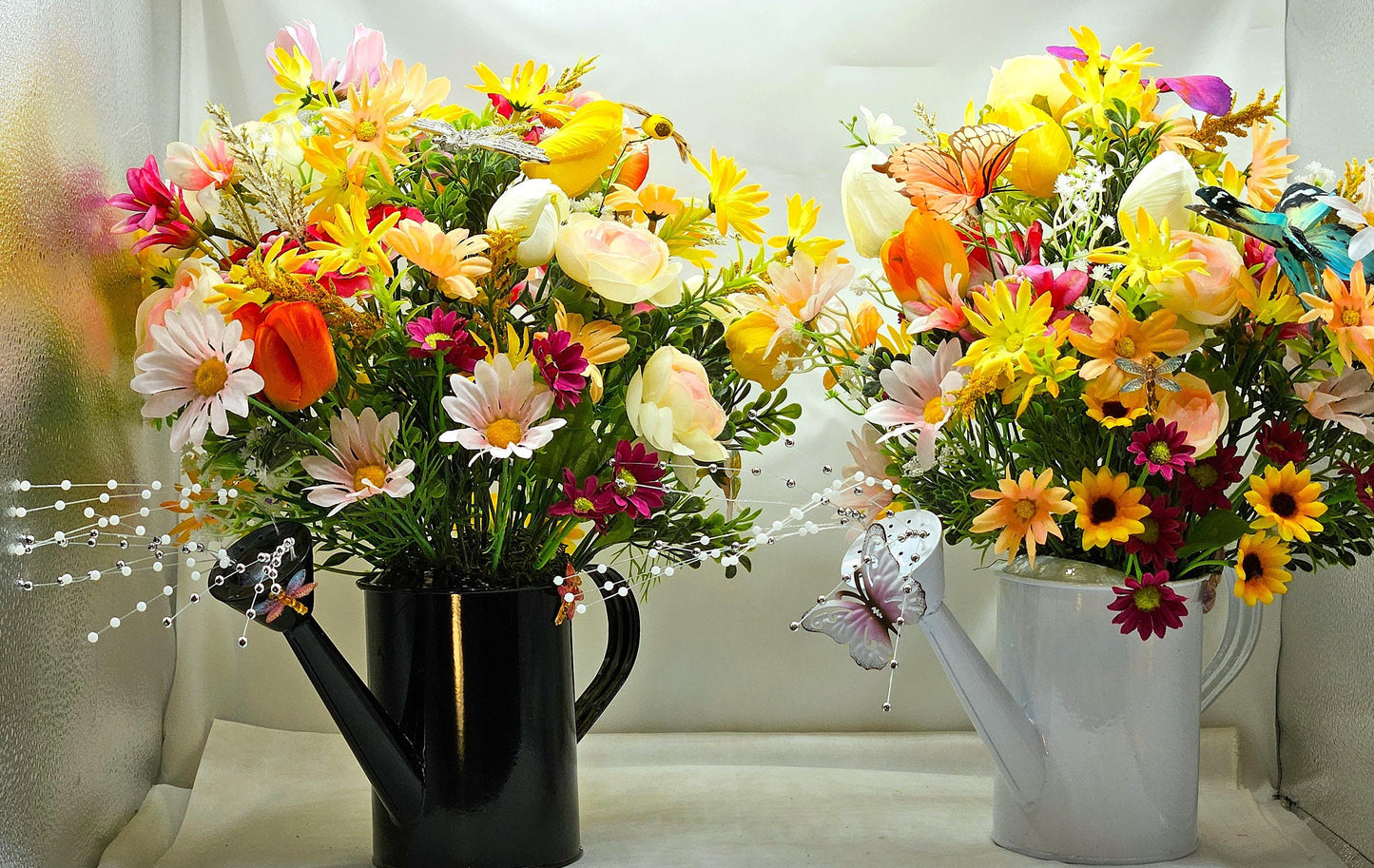 Dragonflies with Flowers - One Option Left to Brighten Your Spring/Summer W/Colorful Spring/Summer Blooms in Black Watering Can