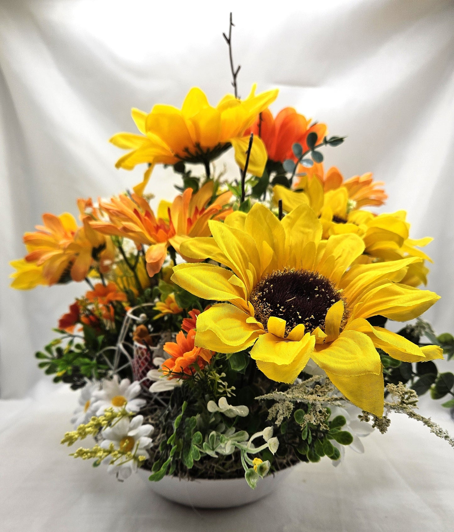 Dog Lovers' Bike Basket with Puppies, Sunflower Wildflower Delight, Whimsical Gift, Housewarming Present