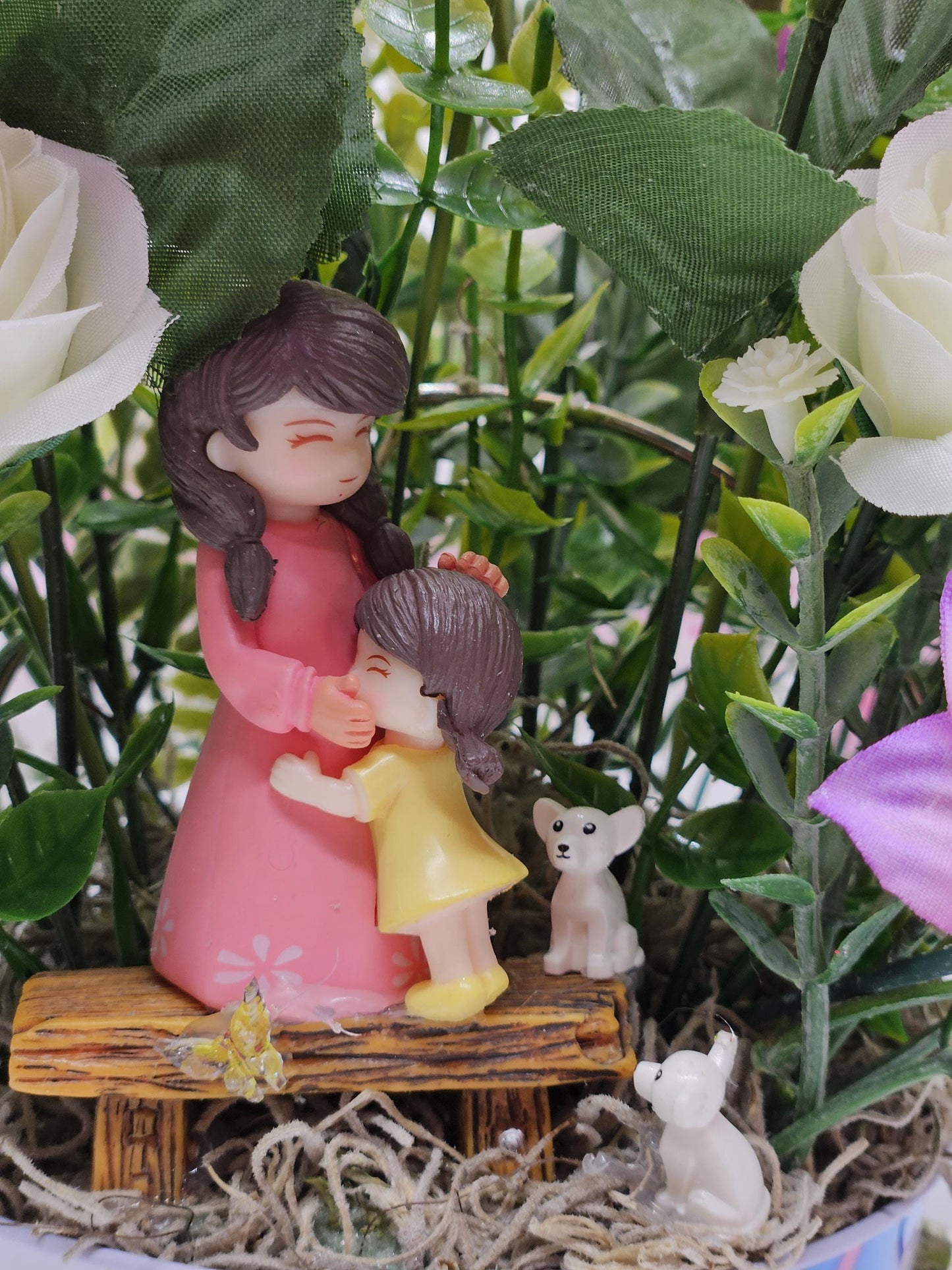 Love To Mom, Happy Mother's Day, I Love You Mom Floral Arrangement/Gift, 2 Options/Mother And Child/ Orange/Yellow Or Pink/Purple Florals