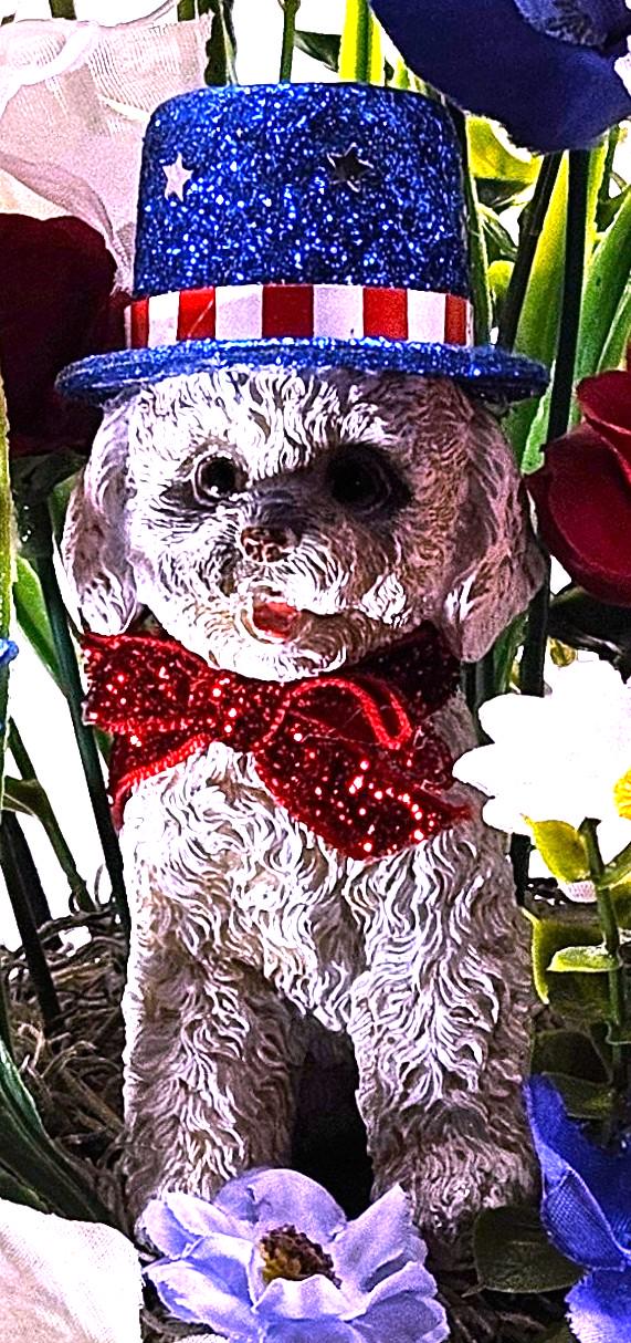 Patriotic Flower Arrangement, Heart-Shaped Dish, Red White Blue Flowers, Patriotic Decor, Celebrative Gift