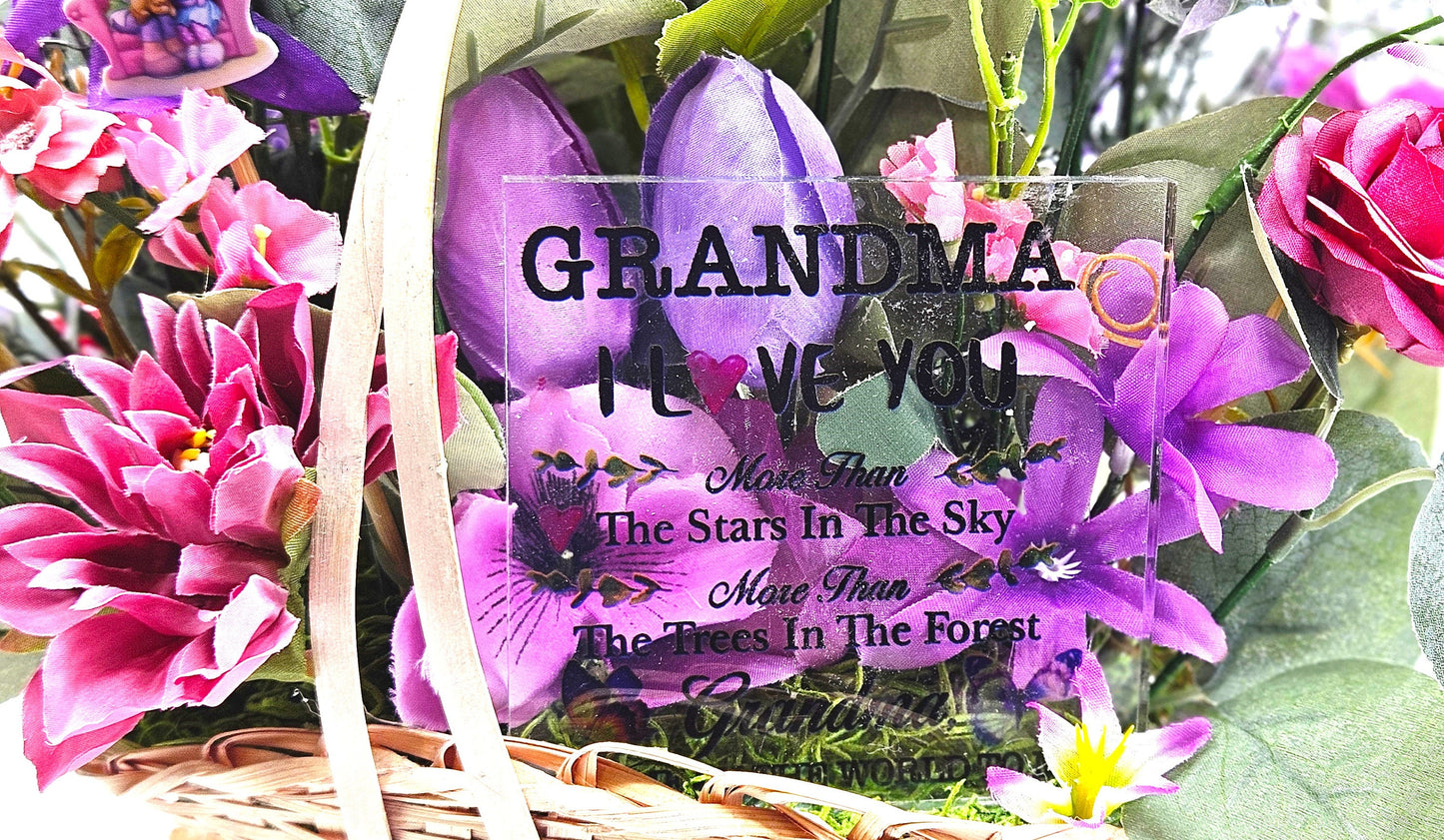 Sentimental Grandma Flower Basket, Pink & Purple Blossoms, Mother's Day Gift, Birthday Sentimental Surprise
