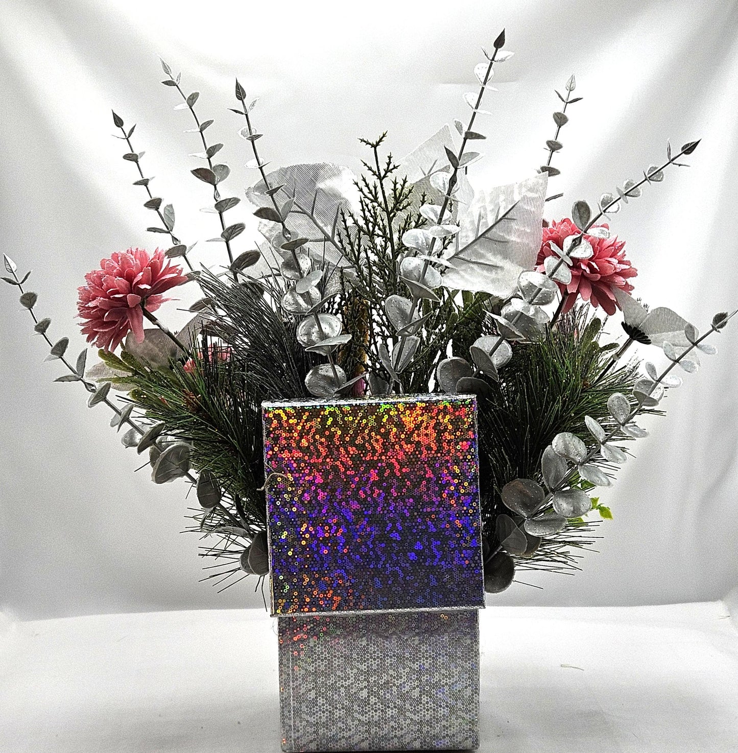 Congratulatory Arrangement in Bright Silver, New Year Champagne Toast/sparkly Silver Flowers/Accents in Silver Box/Cheers in 2025