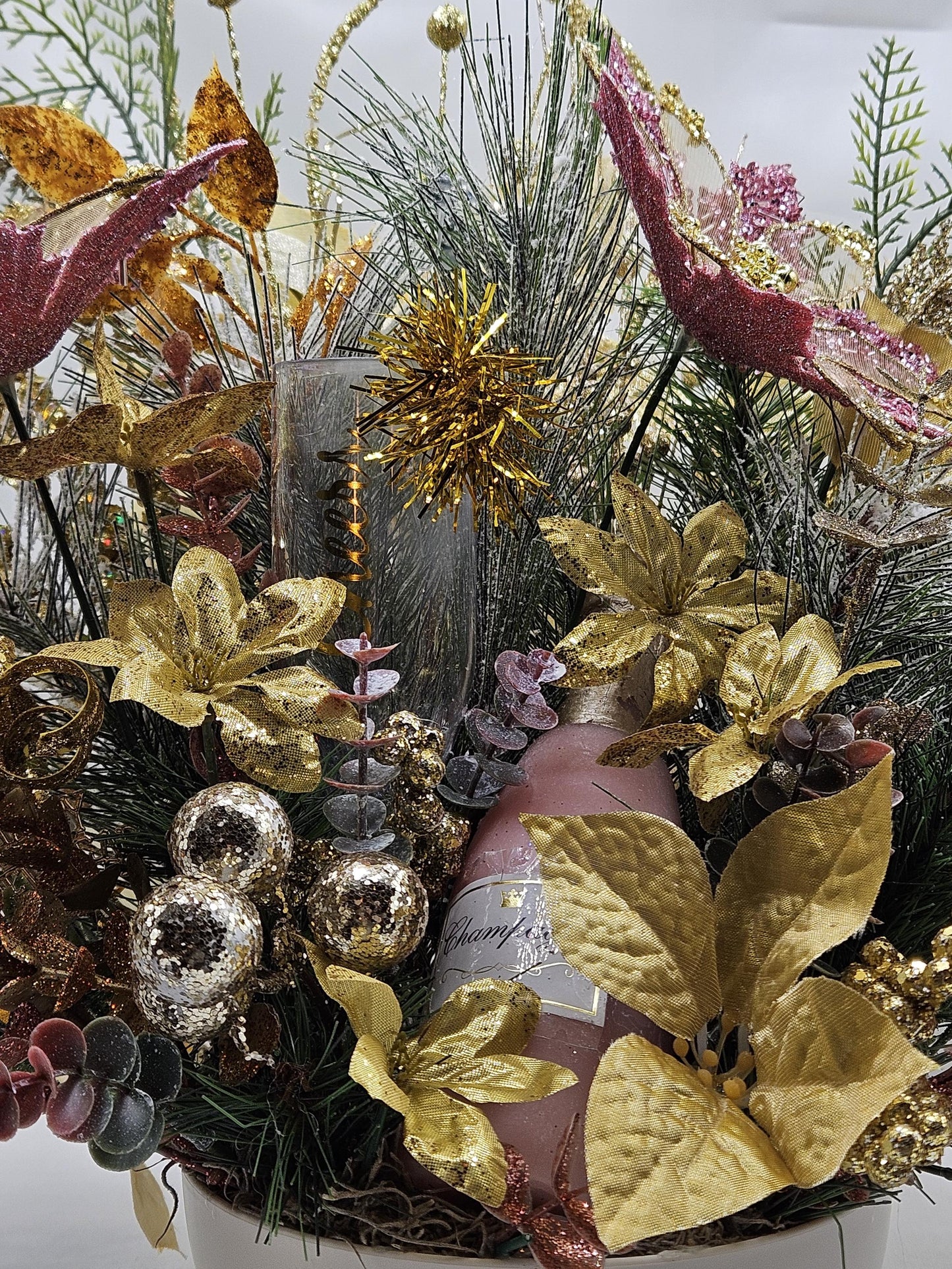 Congratulatory Centerpiece, 2 Options, Gold or Silver, New Year Toast/sparkly Silver or Gold Flowers/Accents/Celebrate in 2025