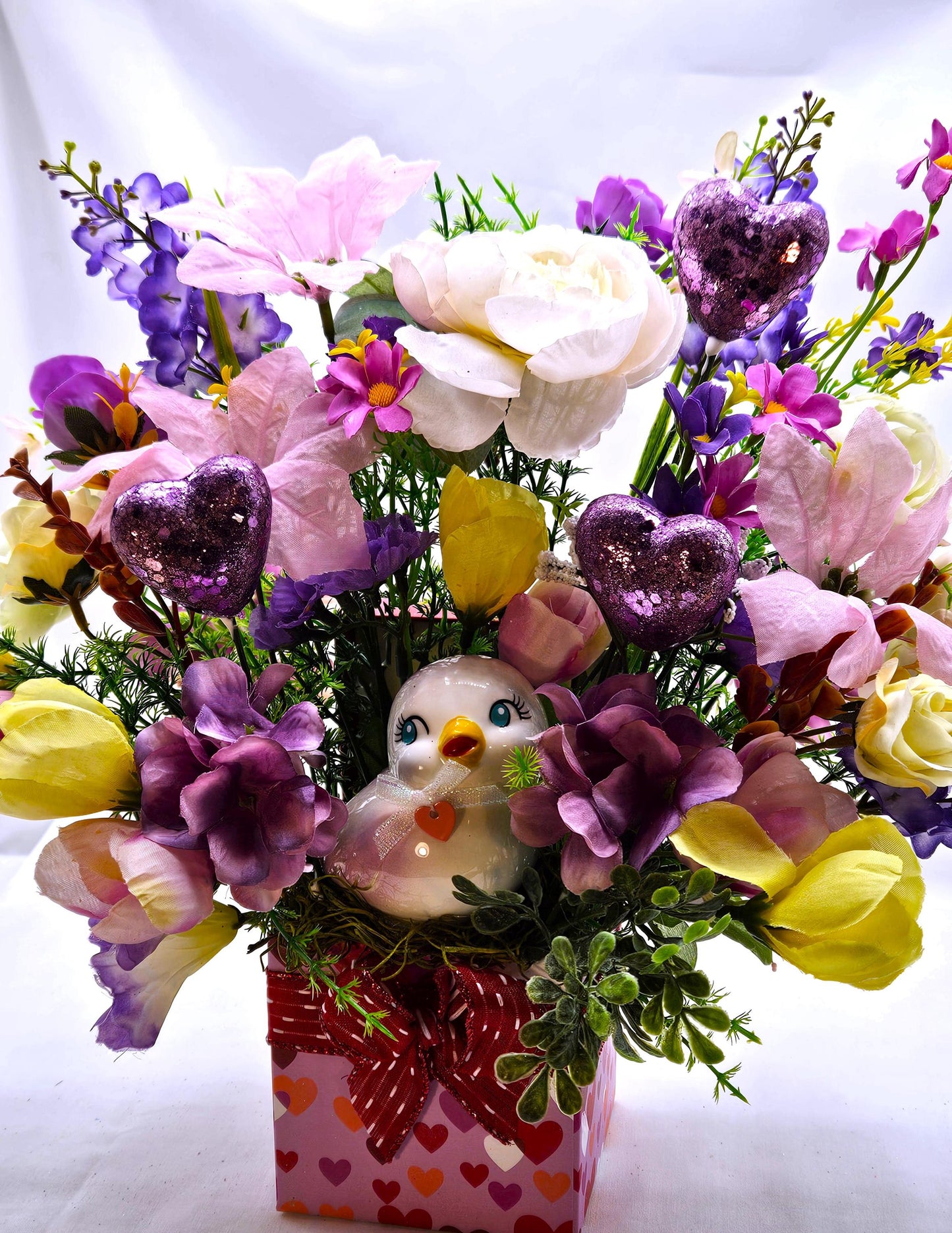 Cheerful Ceramic Bird or Wooden Happy Llama/Hearts/Love Gestures/Ribbon/Bow/Heart/Love Decorated Box w/Lid/Mix of Pastel Florals/Gift/Decor