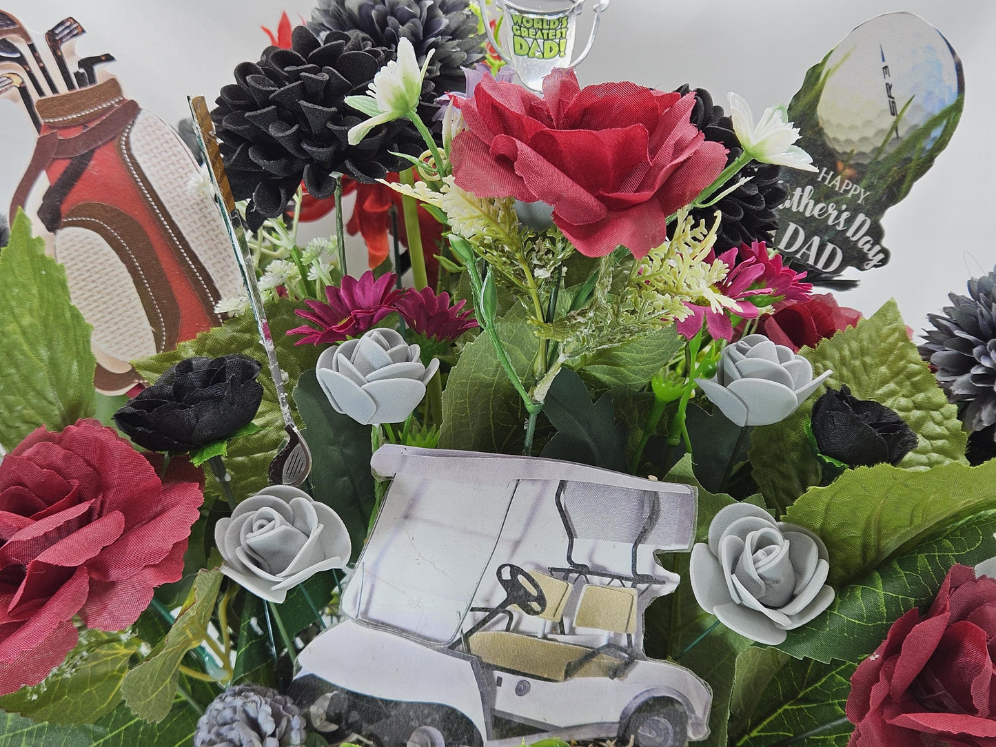 For the Golf Lover/A gift for Him/Golf Cart/Bag/Balls/Manly Floral Gift/Orange/Yellow or Gray/Red/Black/Golf Enthusiast for Any Occasion