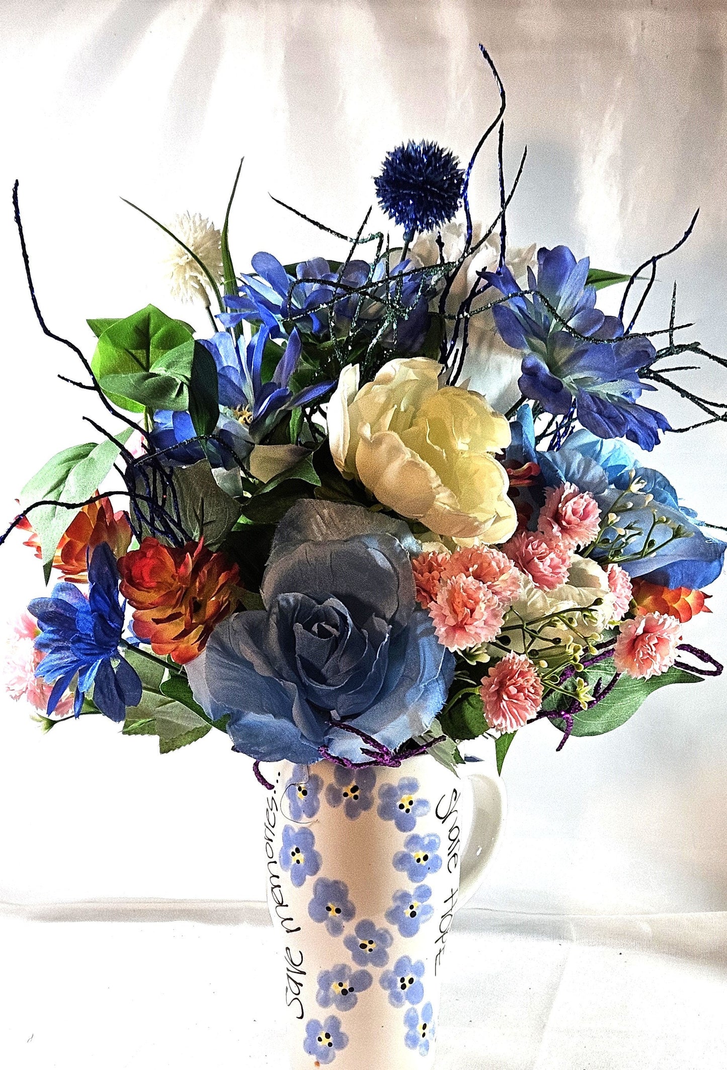 Supportive Cancer Awareness Mug - Beautiful Ceramic with Blue Ribbon & Flower Arrangement, Perfect Gift for Warriors