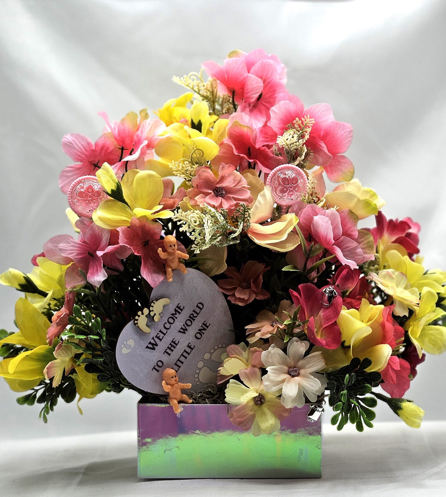 Welcome Baby Flower Arrangement, Boy or Girl Option, Baby Shower Gift/Welcome to the World, Little One, Blue/Yellow or Pink/Yellow
