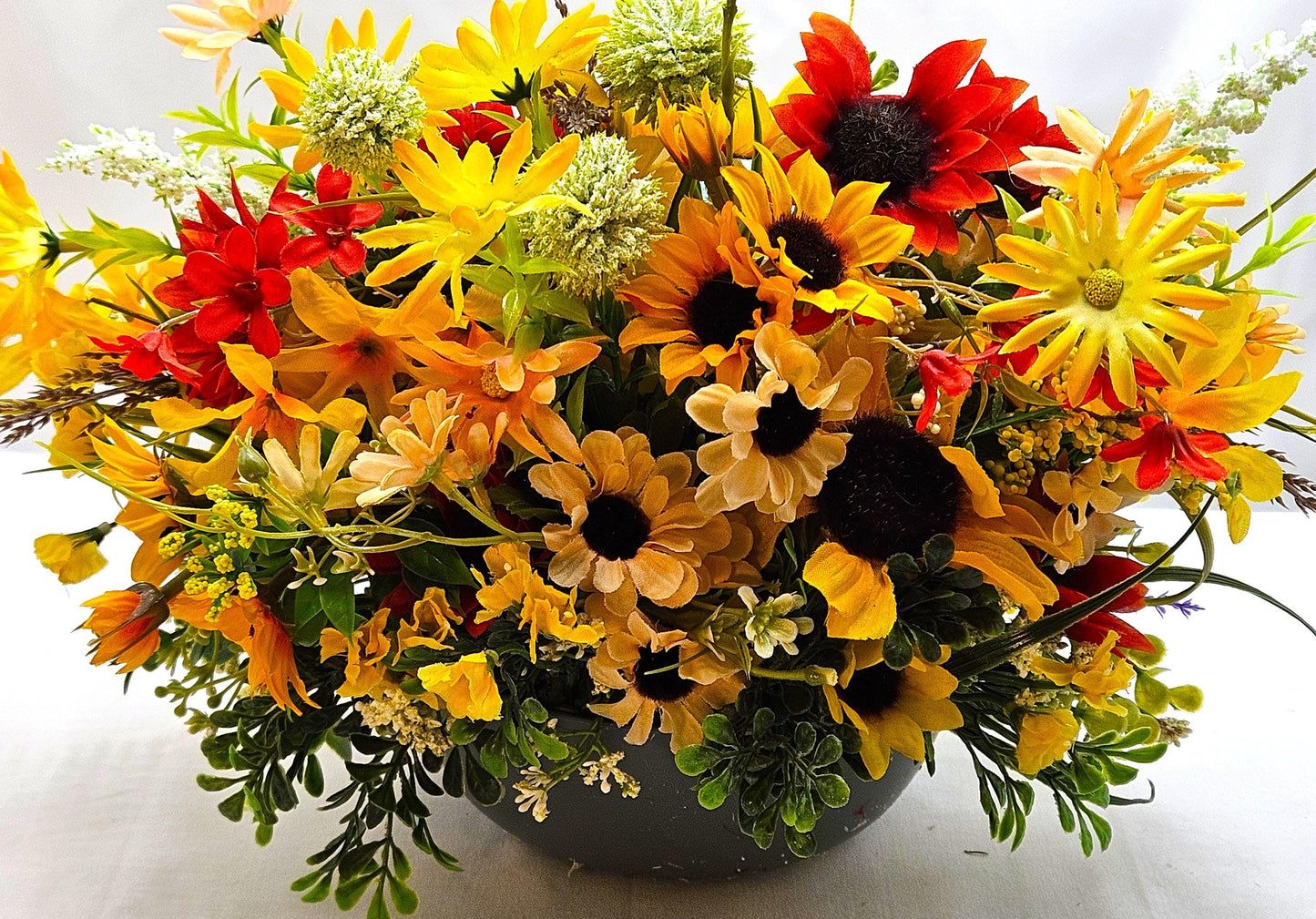 Faux Silk Carnation Elephant Flower Arrangement Amidst Colorful Wildflowers, Elephant Lover Gift, Birthday, Get Well, Thinking of You Gift