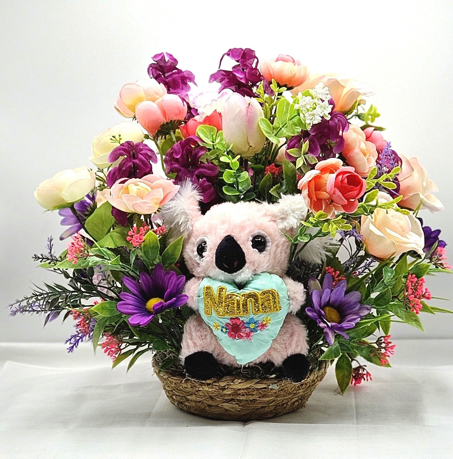 Nana Floral Arangement, Pin/Peach/Lila/Purple Flower Arrangement, Gift for Nana or Grandma, Birhtday Gift or any Occasion