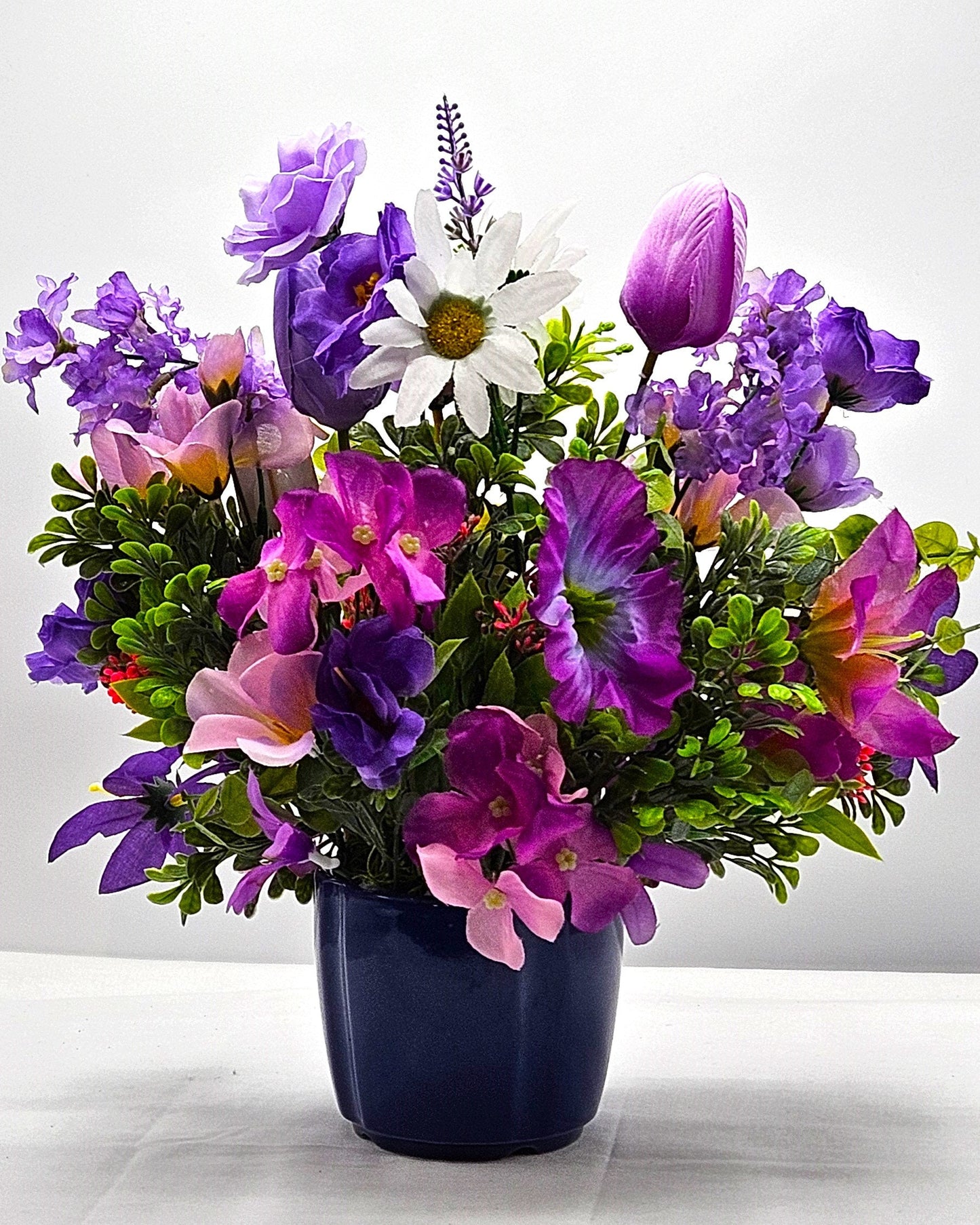 Godmother Gift White Daisies Purple Lilies Flowers Cute, Cosmos Flower Purple Roses Flower Arrangements Centerpiece Plant Pot Ceramic Unique