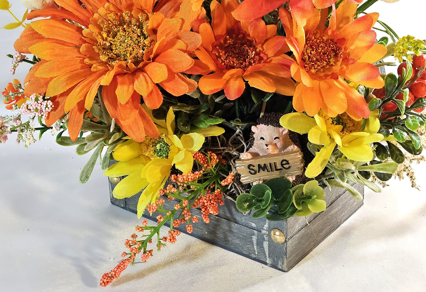 Hedgehog Treasure Chest Flower Arrangement: Cheerful Get Well Gift
