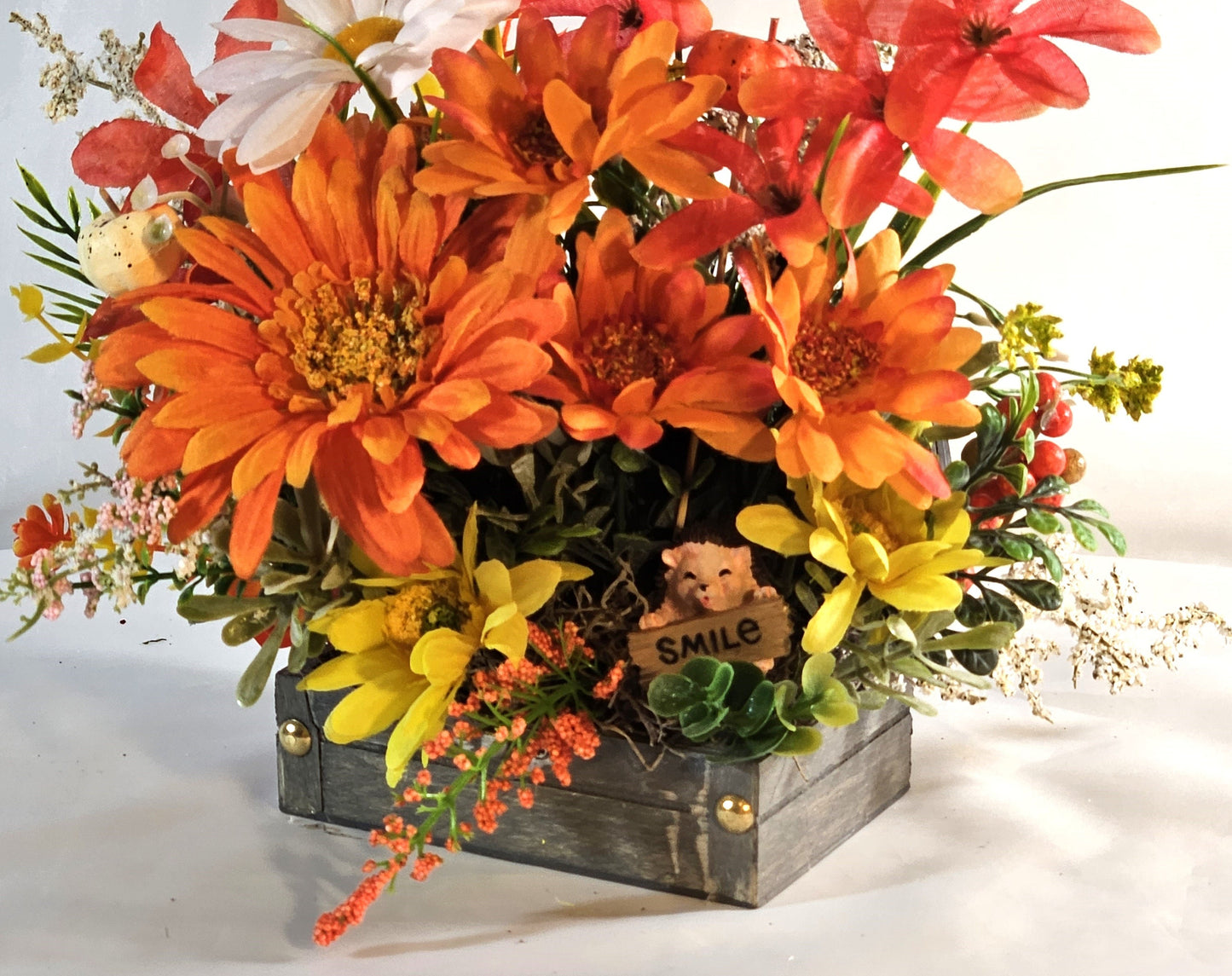Hedgehog Treasure Chest Flower Arrangement: Cheerful Get Well Gift