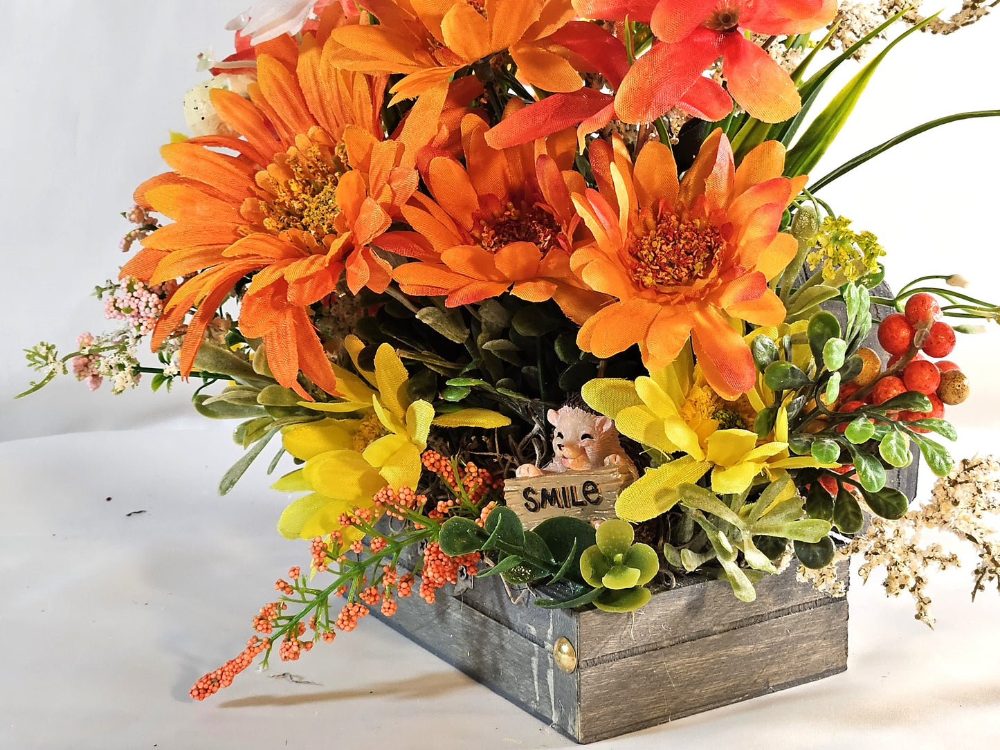 Hedgehog Treasure Chest Flower Arrangement: Cheerful Get Well Gift