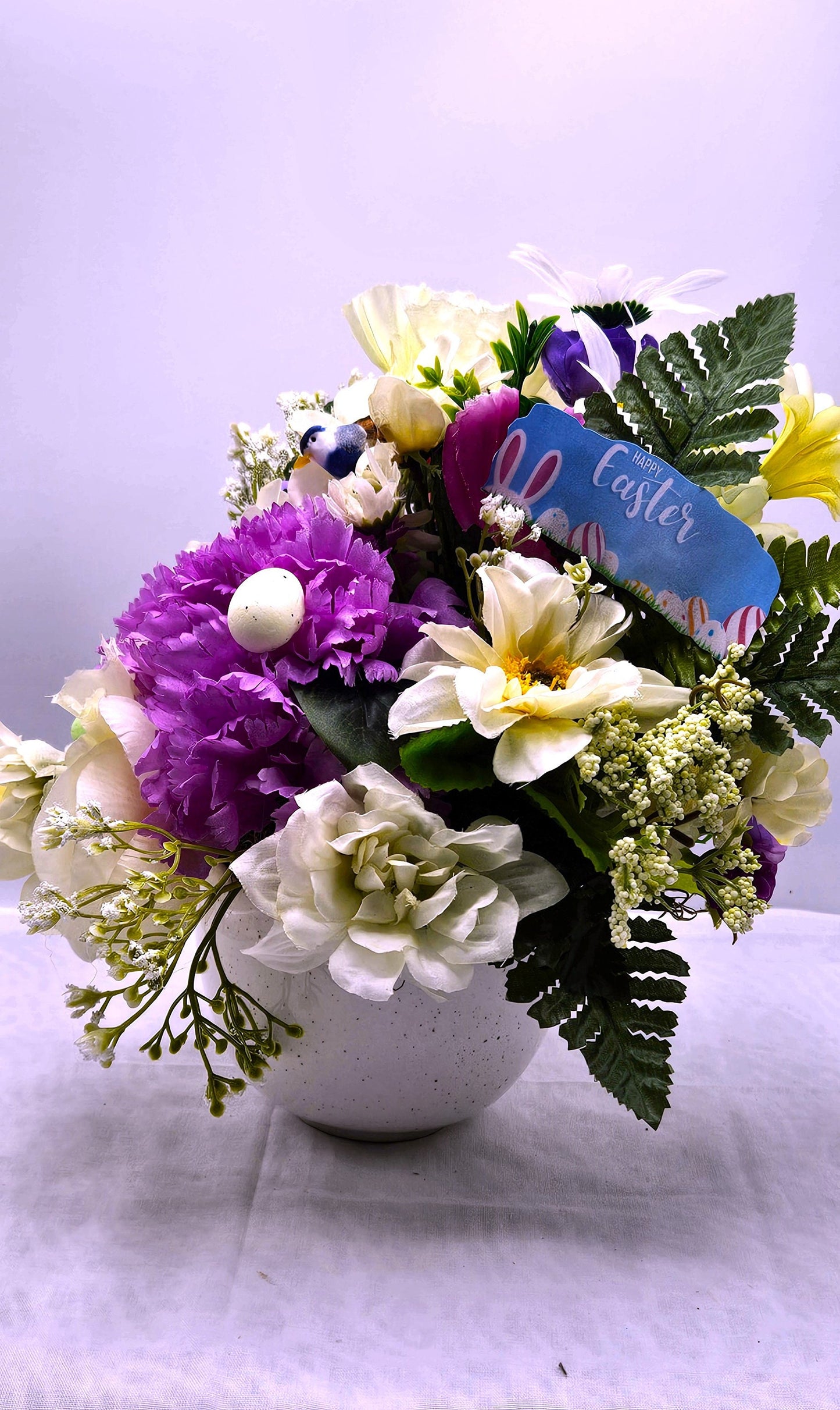 Artificial Pastel Flower Arrangement in a Pretty Ceramic Dish, Perfect For Easter or Special Gift