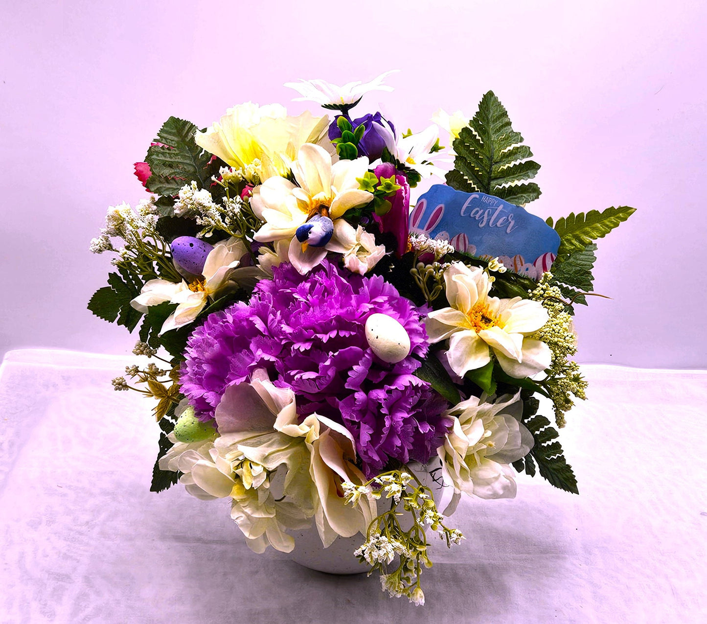 Artificial Pastel Flower Arrangement in a Pretty Ceramic Dish, Perfect For Easter or Special Gift