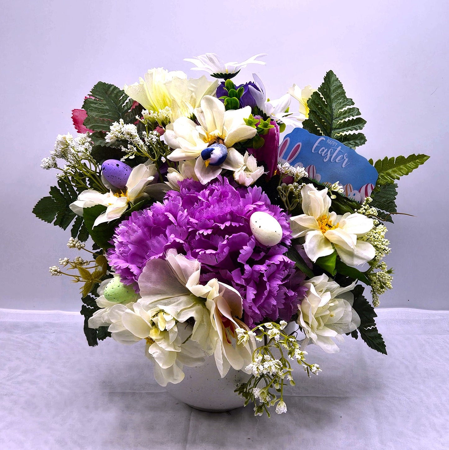 Artificial Pastel Flower Arrangement in a Pretty Ceramic Dish, Perfect For Easter or Special Gift