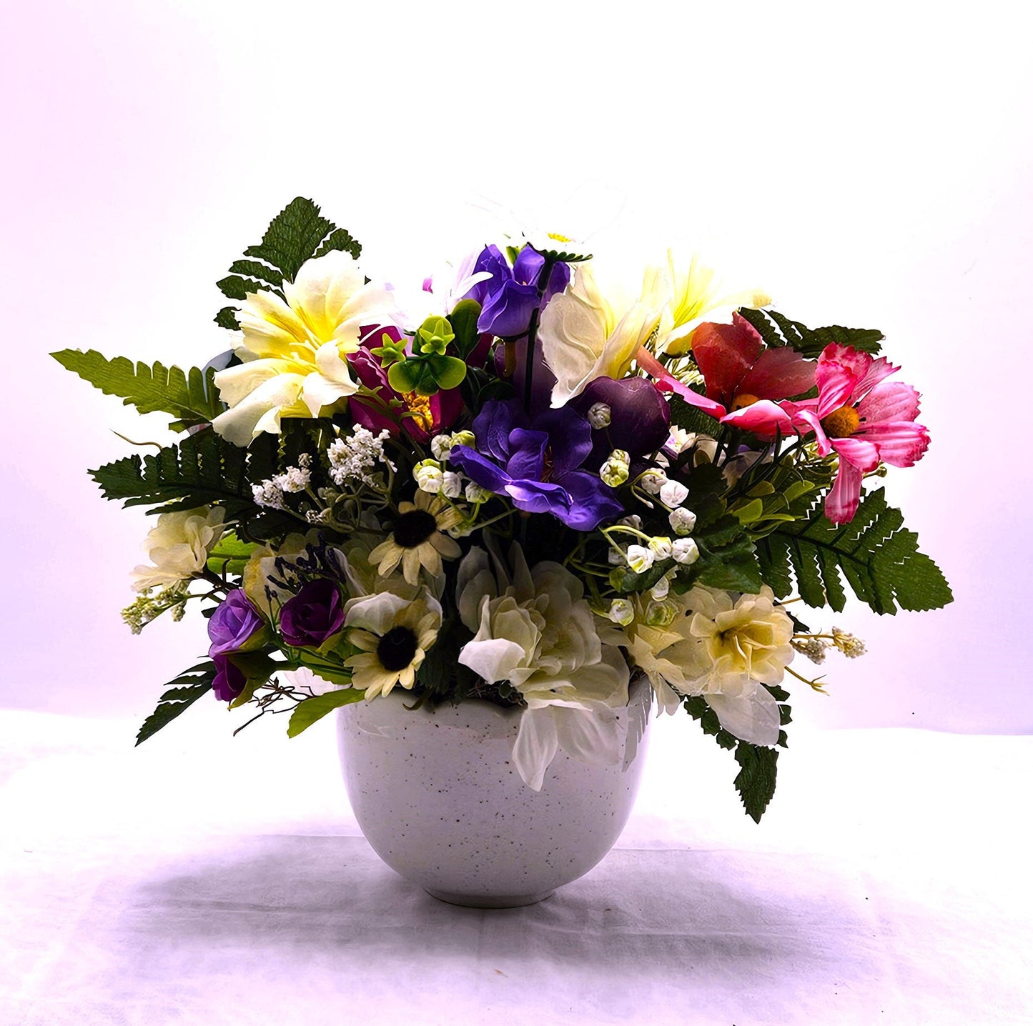 Artificial Pastel Flower Arrangement in a Pretty Ceramic Dish, Perfect For Easter or Special Gift