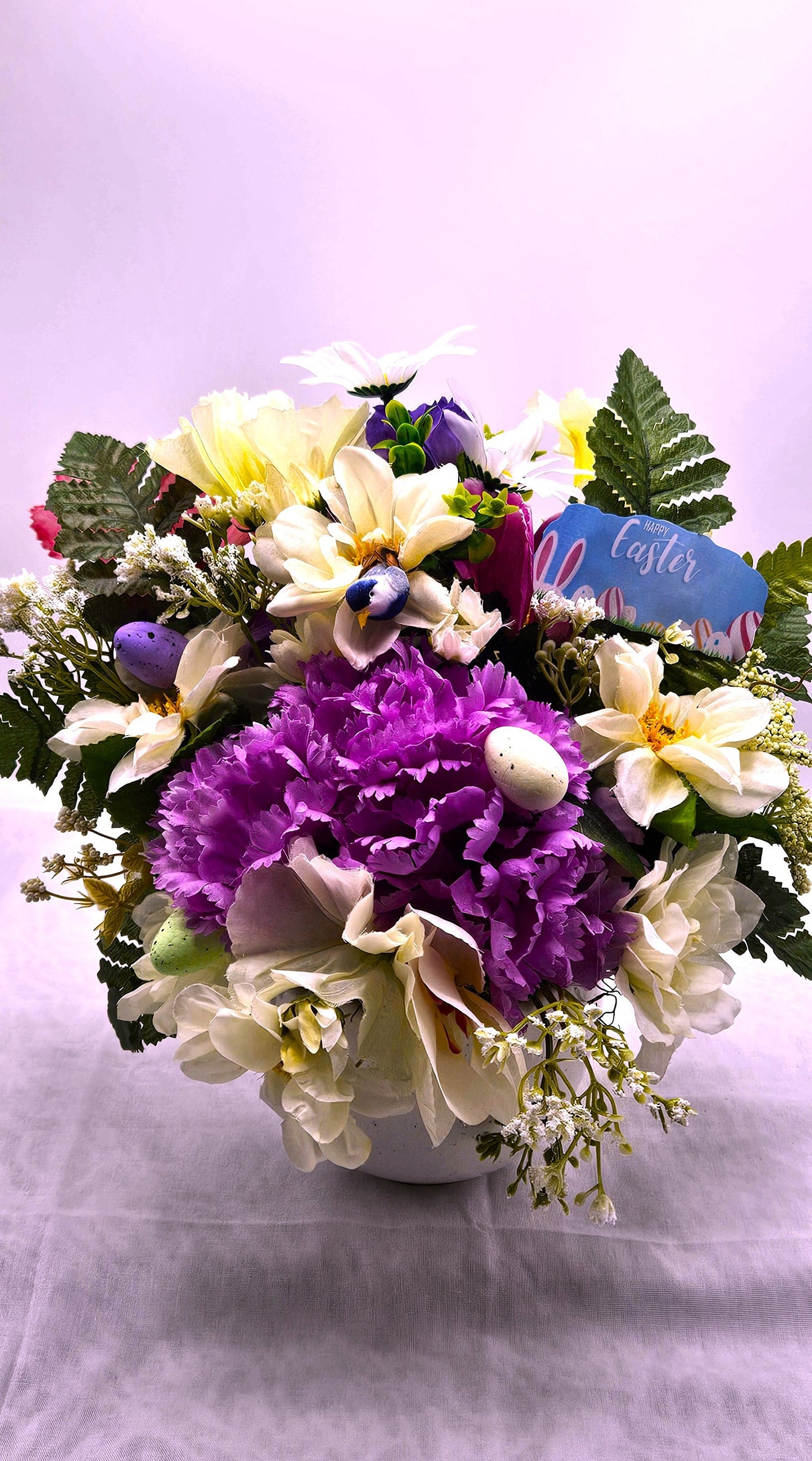 Artificial Pastel Flower Arrangement in a Pretty Ceramic Dish, Perfect For Easter or Special Gift