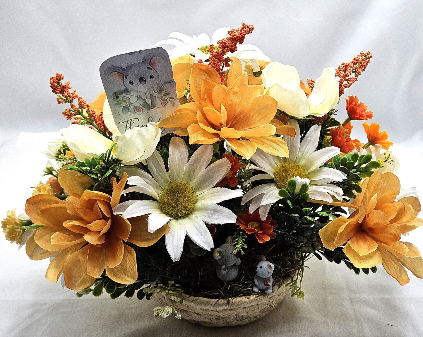 Adorable Koala Bear Flower Arrangement in Woven Basket - Thank You Decor for the Koala Bear Lover in Your Life, Gratitide Gift