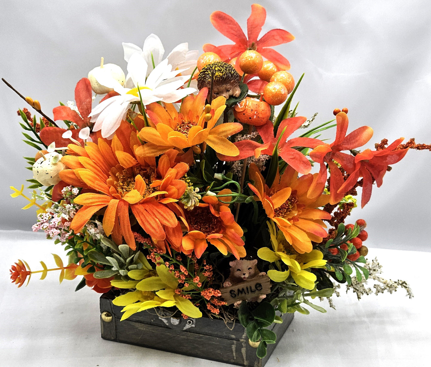 Hedgehog Treasure Chest Flower Arrangement: Cheerful Get Well Gift