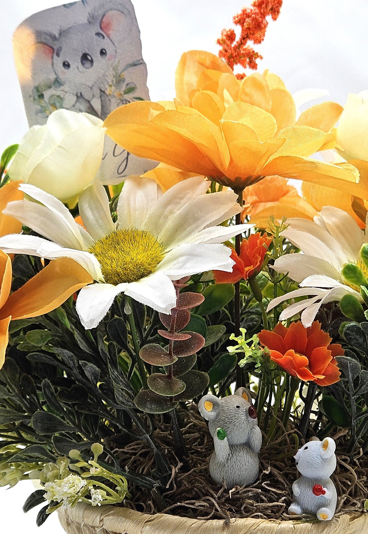 Adorable Koala Bear Flower Arrangement in Woven Basket - Thank You Decor for the Koala Bear Lover in Your Life, Gratitide Gift