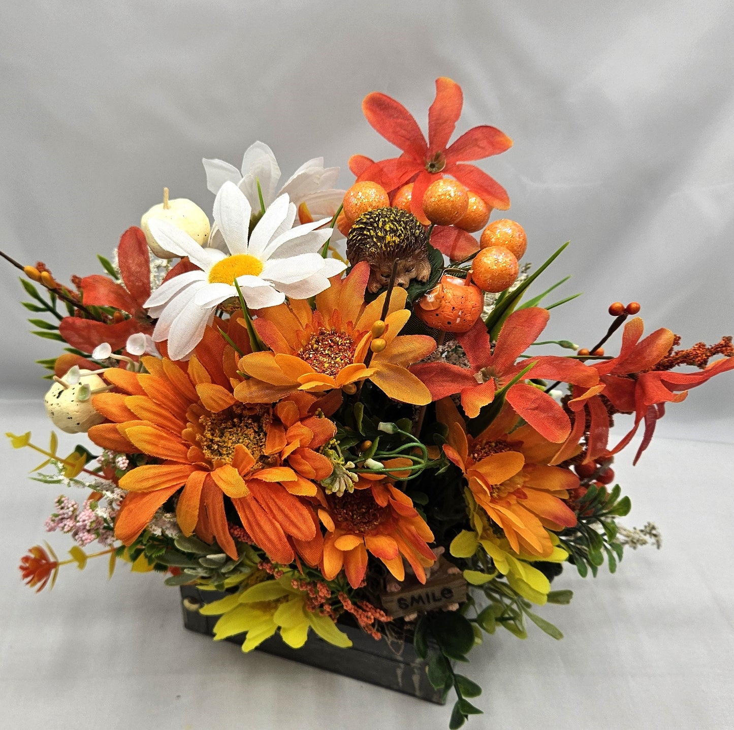Hedgehog Treasure Chest Flower Arrangement: Cheerful Get Well Gift