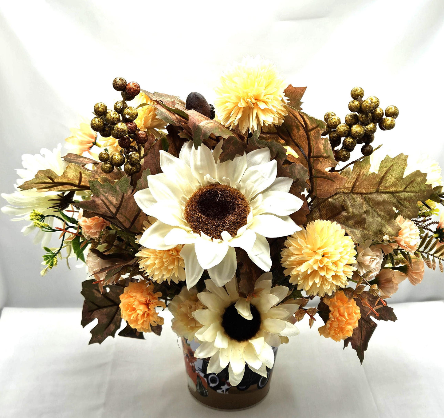 Autumn Is Calling Flower Arrangement/Sweater Weather Plush Gnome Amidst Maze Yellow Mums/Fall Flowers/White Sunflowers/Berries/Fall Leaves