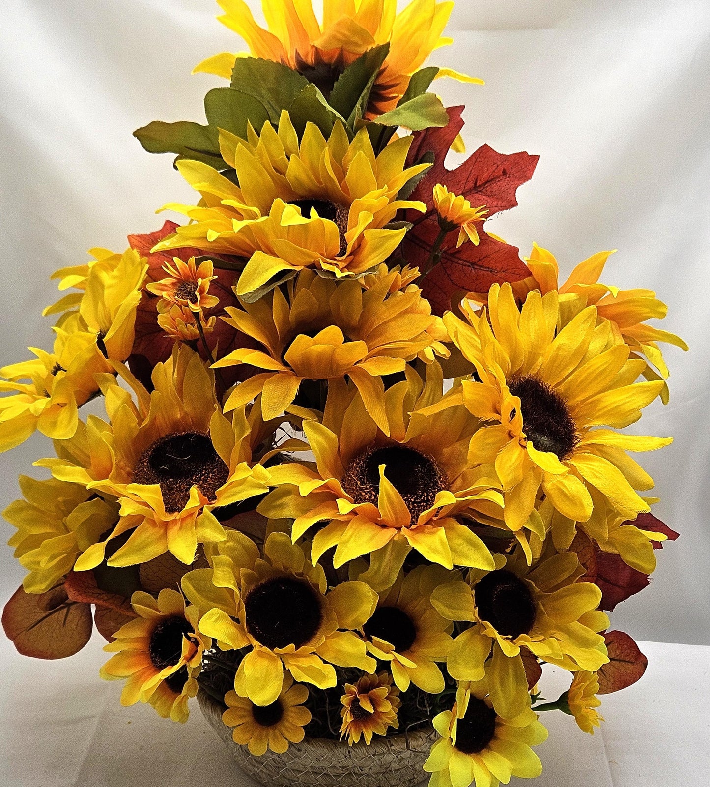 Autumn/Fall Flower Arrangement/Wooden Happy Fall Sign/2 Options, Red Scarecrow w/Yellow Sunflowers or Green Scarecrow w/Orange Sunflowers
