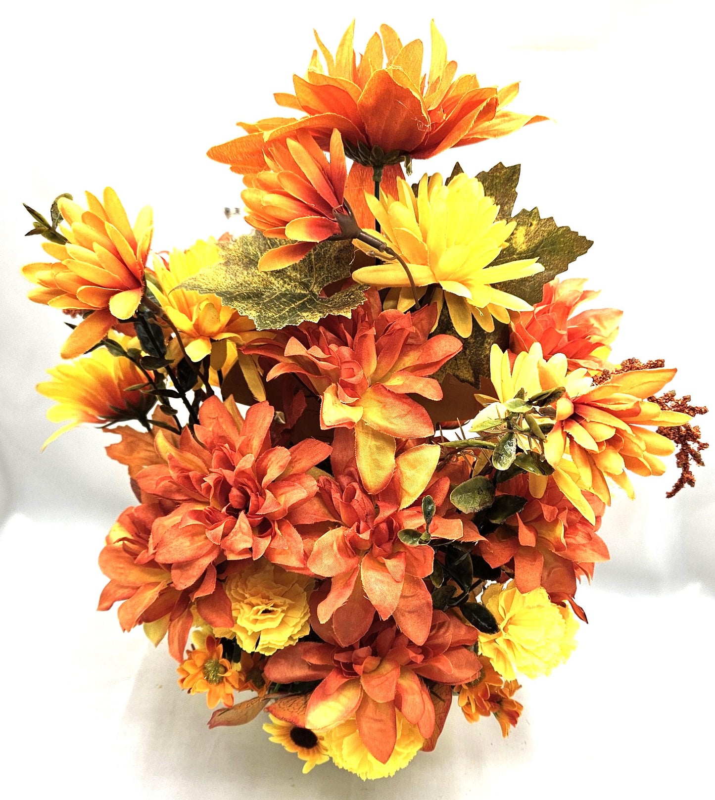 Autumn/Fall Flower Arrangement/Wooden Happy Fall Sign/2 Options, Red Scarecrow w/Yellow Sunflowers or Green Scarecrow w/Orange Sunflowers