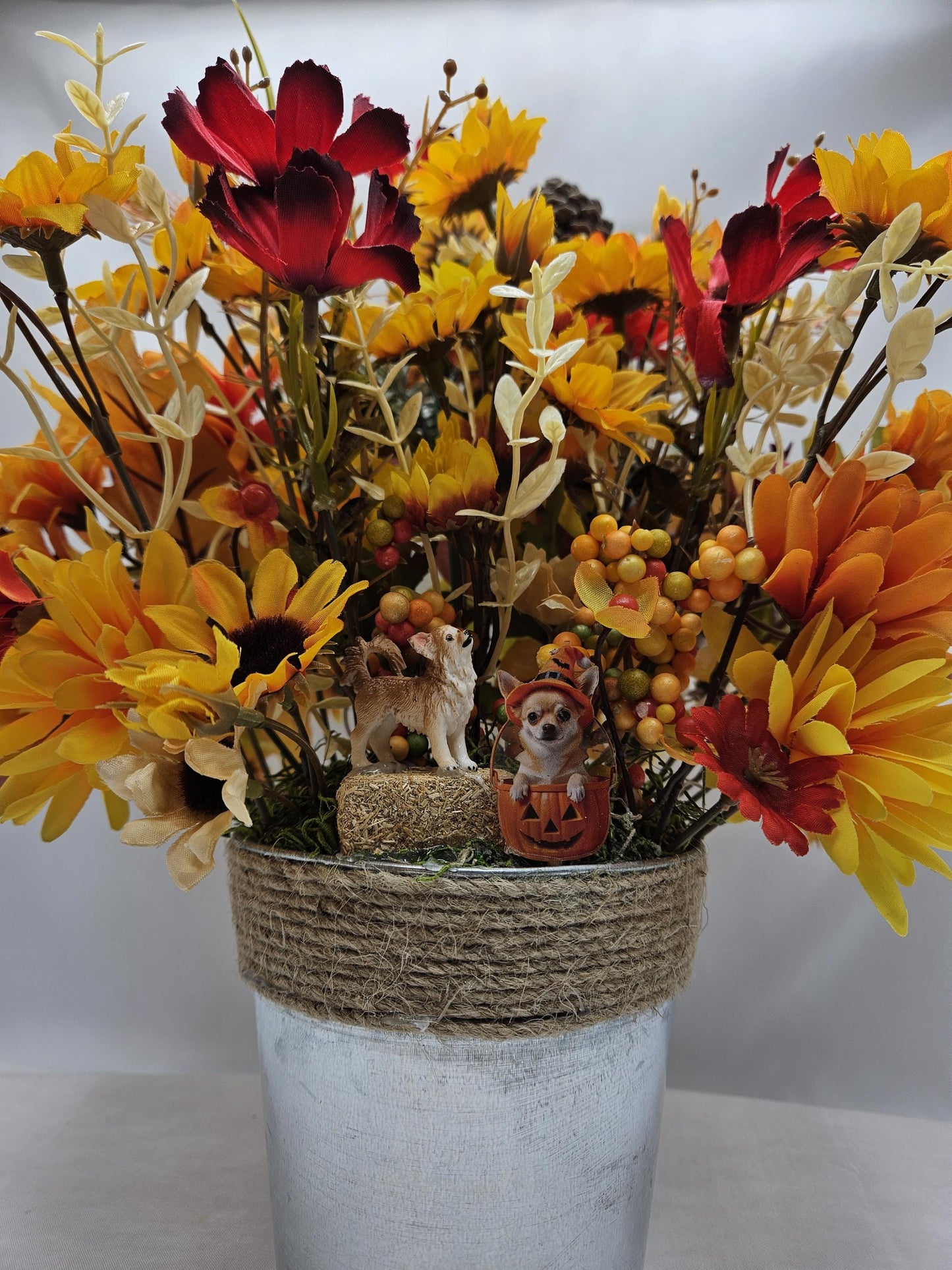 Chihuahua Dogs Amidst Fall Autumn Garden,Red/Orange/Yellow Sunflowers/Leaves/Fall Accents/Chihuahua Lover Gift/Autumn Decor/Nature Lover