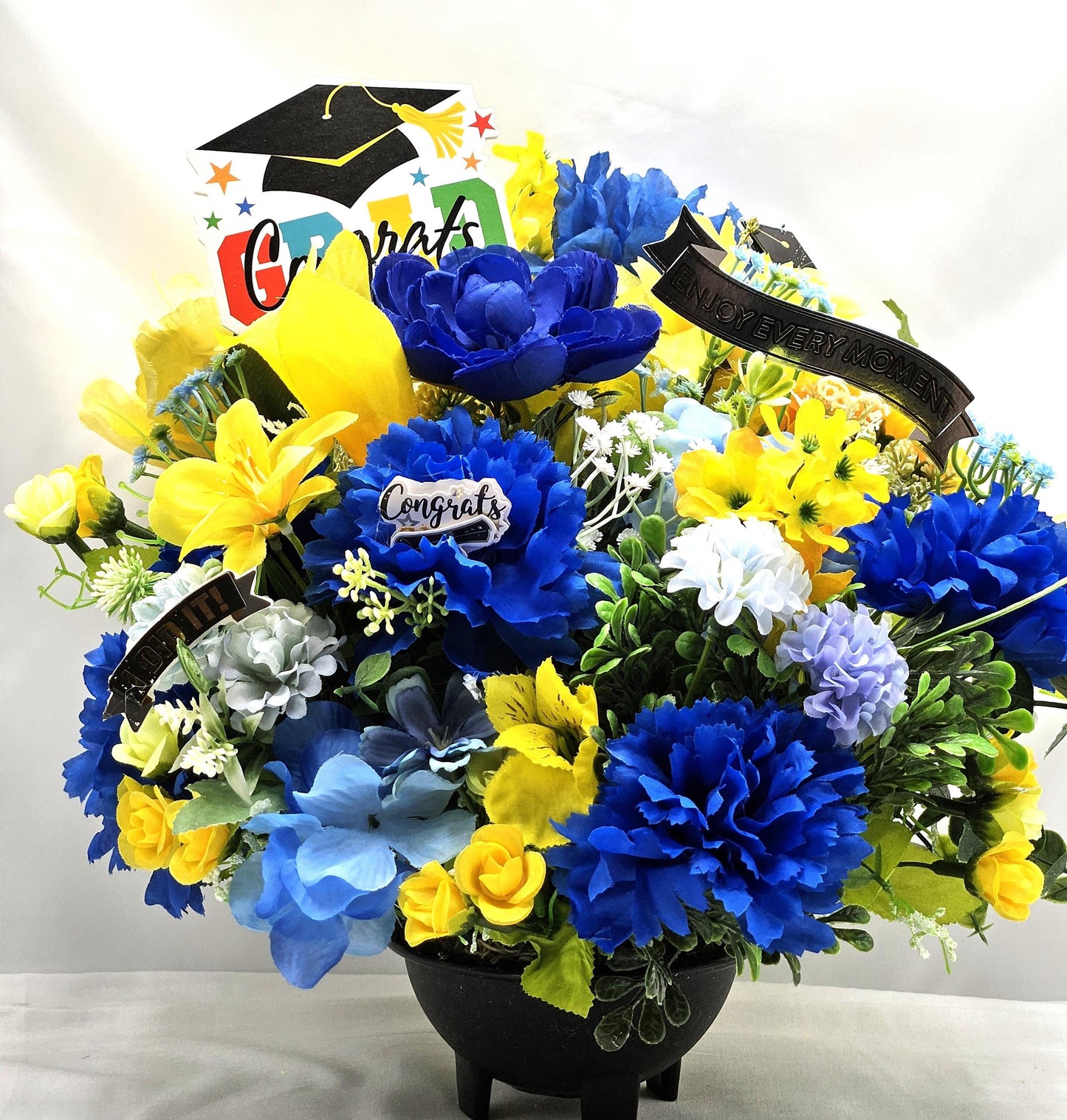 Graduation Flower Arramgements, 2 Choices, Blue and Yellow Congrats Grad or Orange and Yellow Reach for the Stars, Graduate Gift/Decor