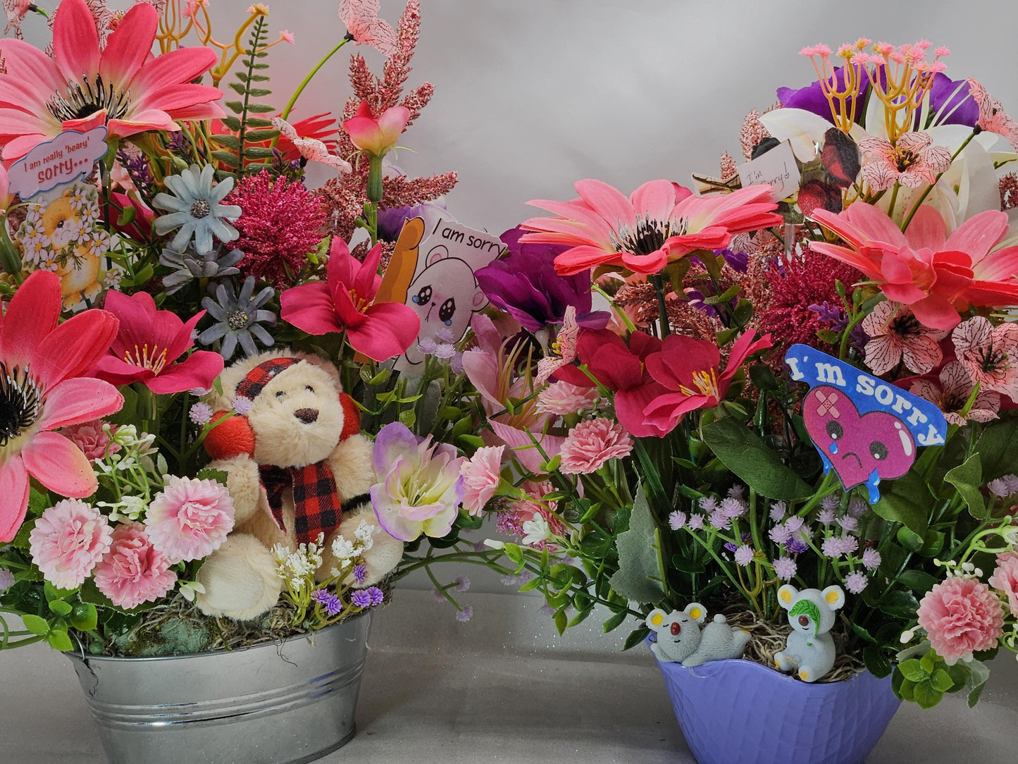 Apology Flower Arrangement: Teddy Bear or Woodland Creatures