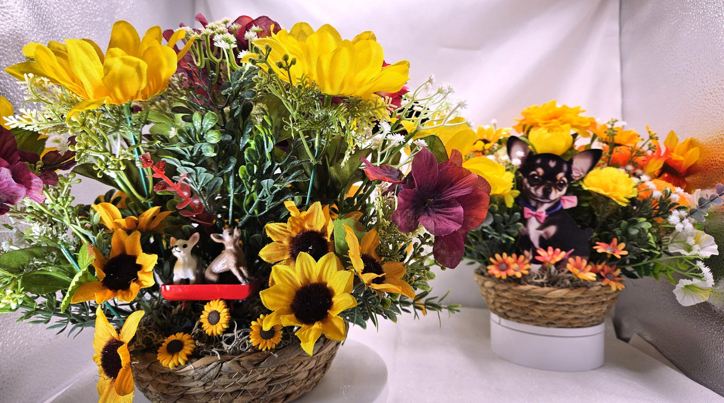 Dog Lover Gifts/Home Decor Ideas/I love my Chihuahua/Two Options to Choose From/2 Little Chis in a Red Wagon/Blk/Tan Acrylic Chi in Flowers