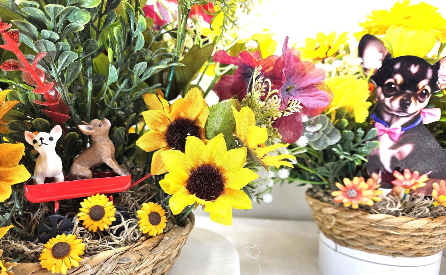 Dog Lover Gifts/Home Decor Ideas/I love my Chihuahua/Two Options to Choose From/2 Little Chis in a Red Wagon/Blk/Tan Acrylic Chi in Flowers