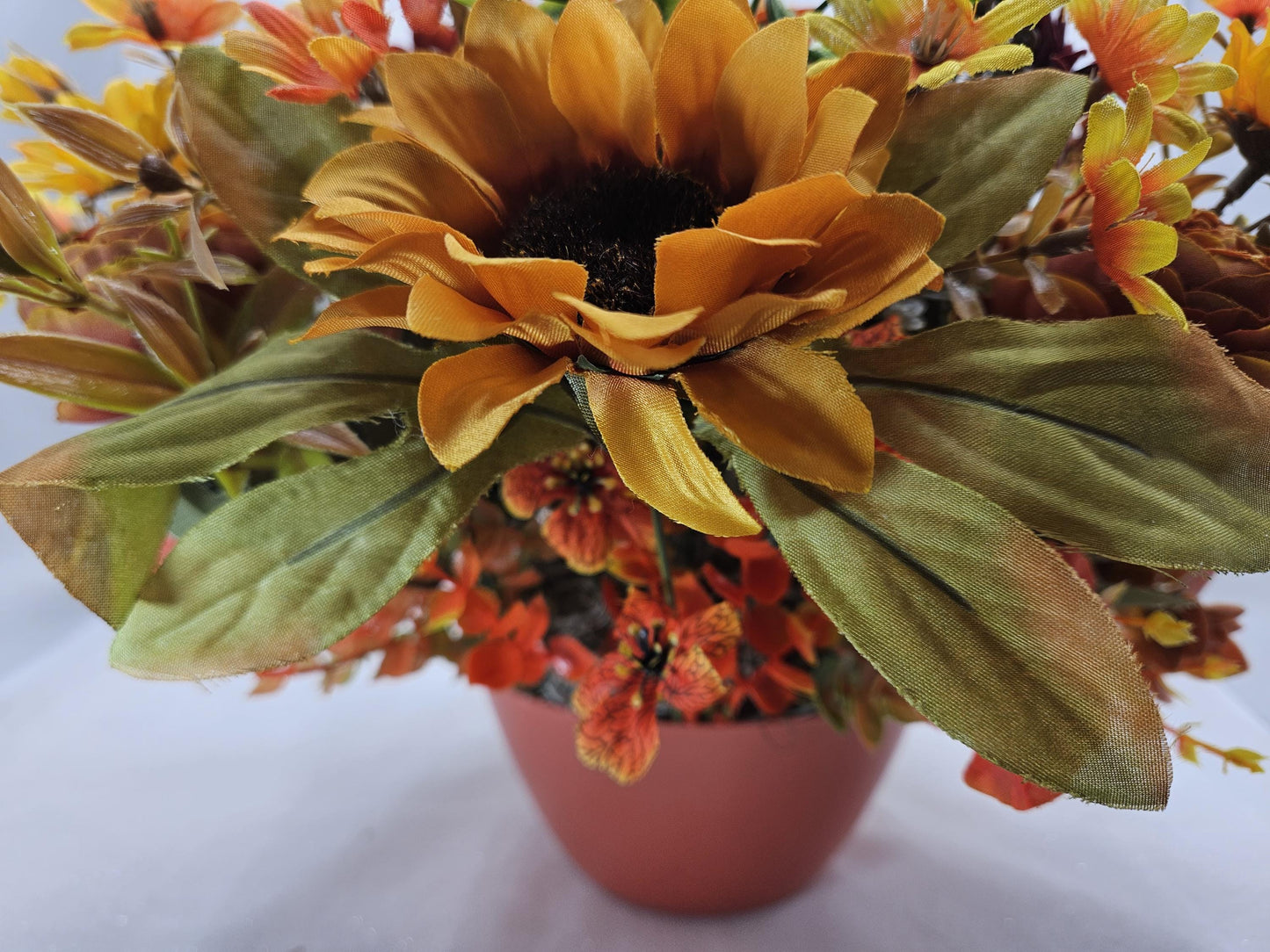 Cheerful Highland Cows Fall Autumn Centerpiece in Orange Bowl, Fall Colored Flowers/Leaves/Pu,pkins/Fall Accents