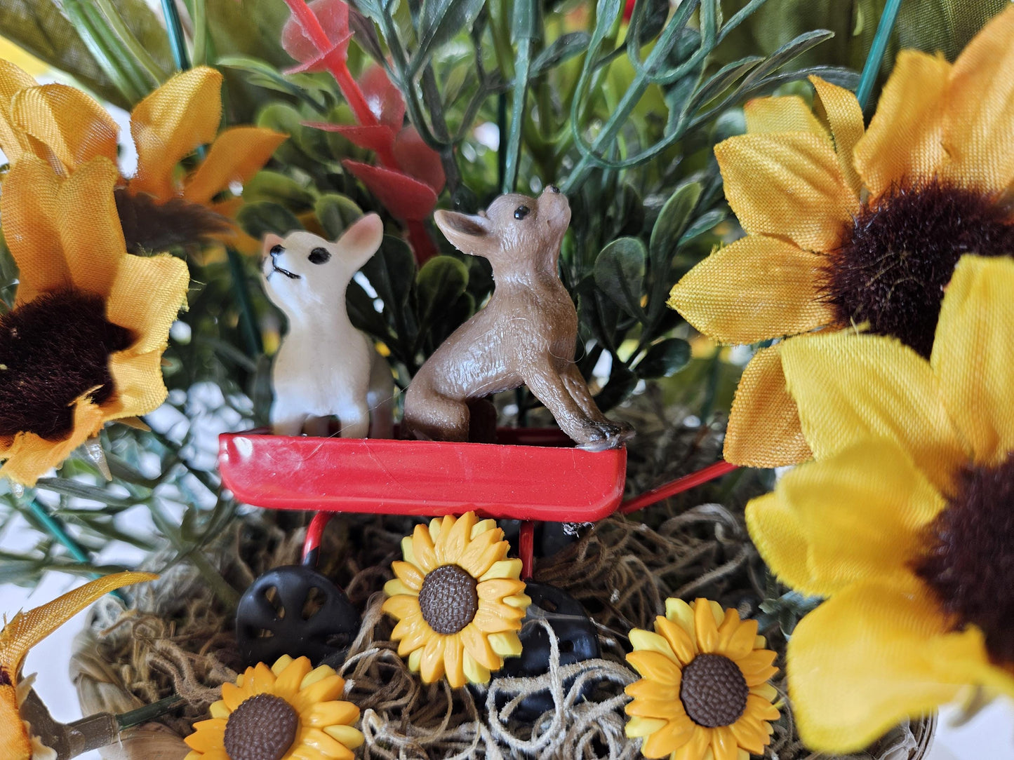 Dog Lover Gifts/Home Decor Ideas/I love my Chihuahua/Two Options to Choose From/2 Little Chis in a Red Wagon/Blk/Tan Acrylic Chi in Flowers