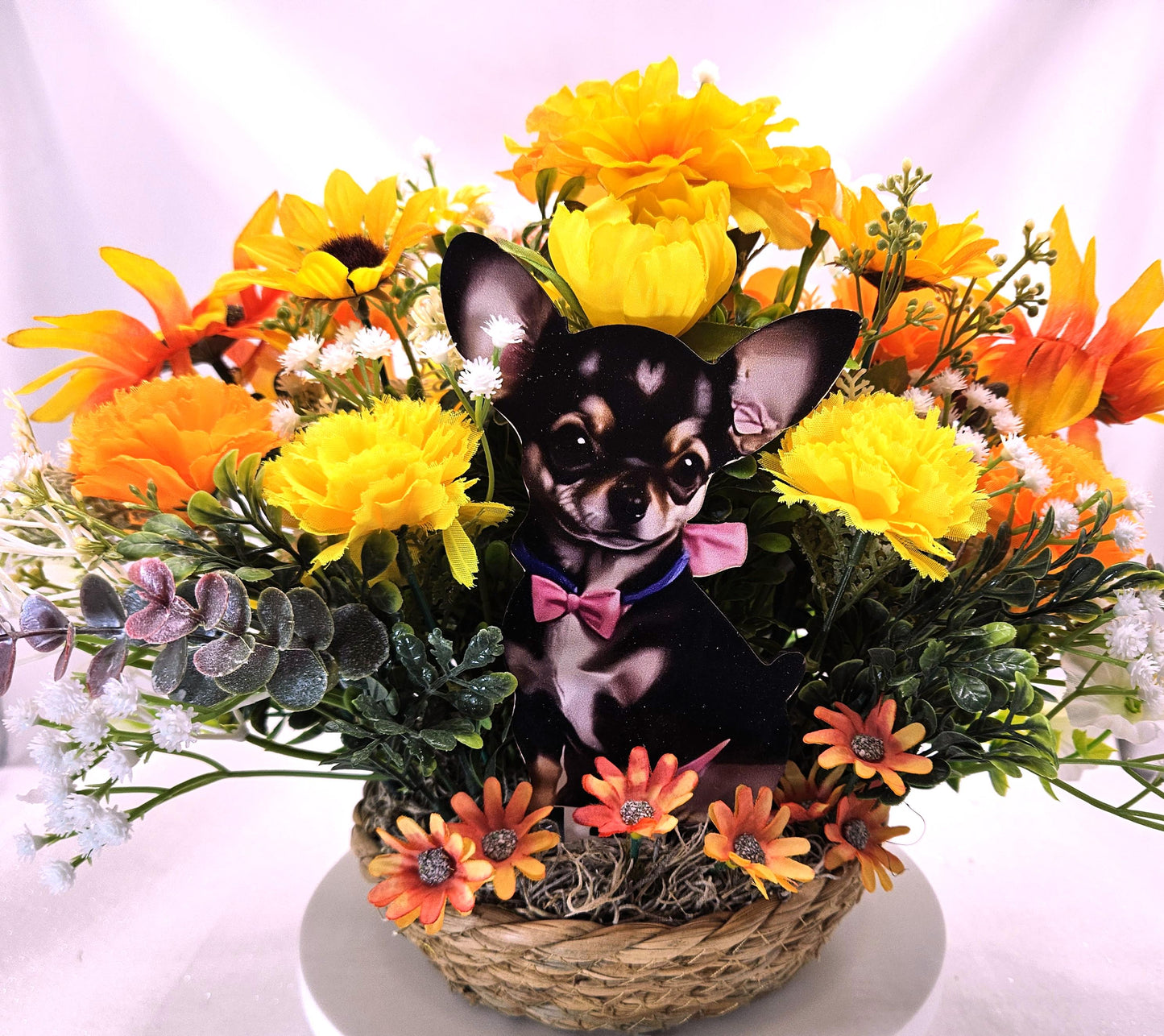 Dog Lover Gifts/Home Decor Ideas/I love my Chihuahua/Two Options to Choose From/2 Little Chis in a Red Wagon/Blk/Tan Acrylic Chi in Flowers