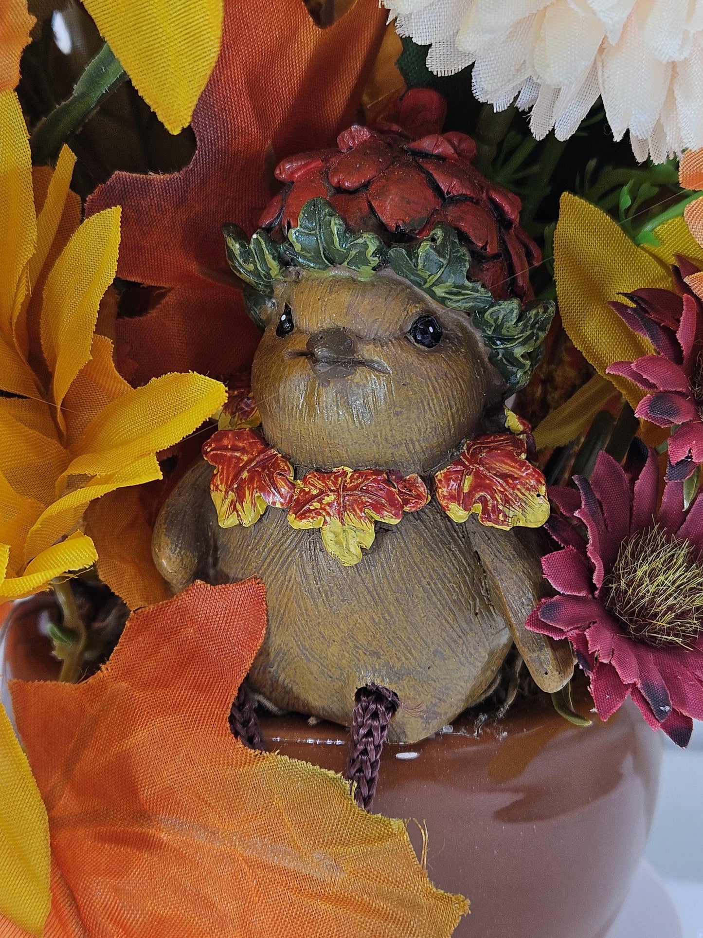Fall Floral Arrangement with Bird: Ceramic Pumpkin or Acorn Bowl