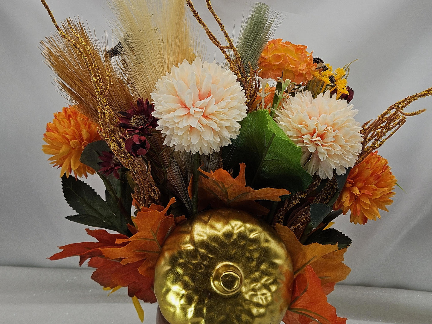 Fall Floral Arrangement with Bird: Ceramic Pumpkin or Acorn Bowl