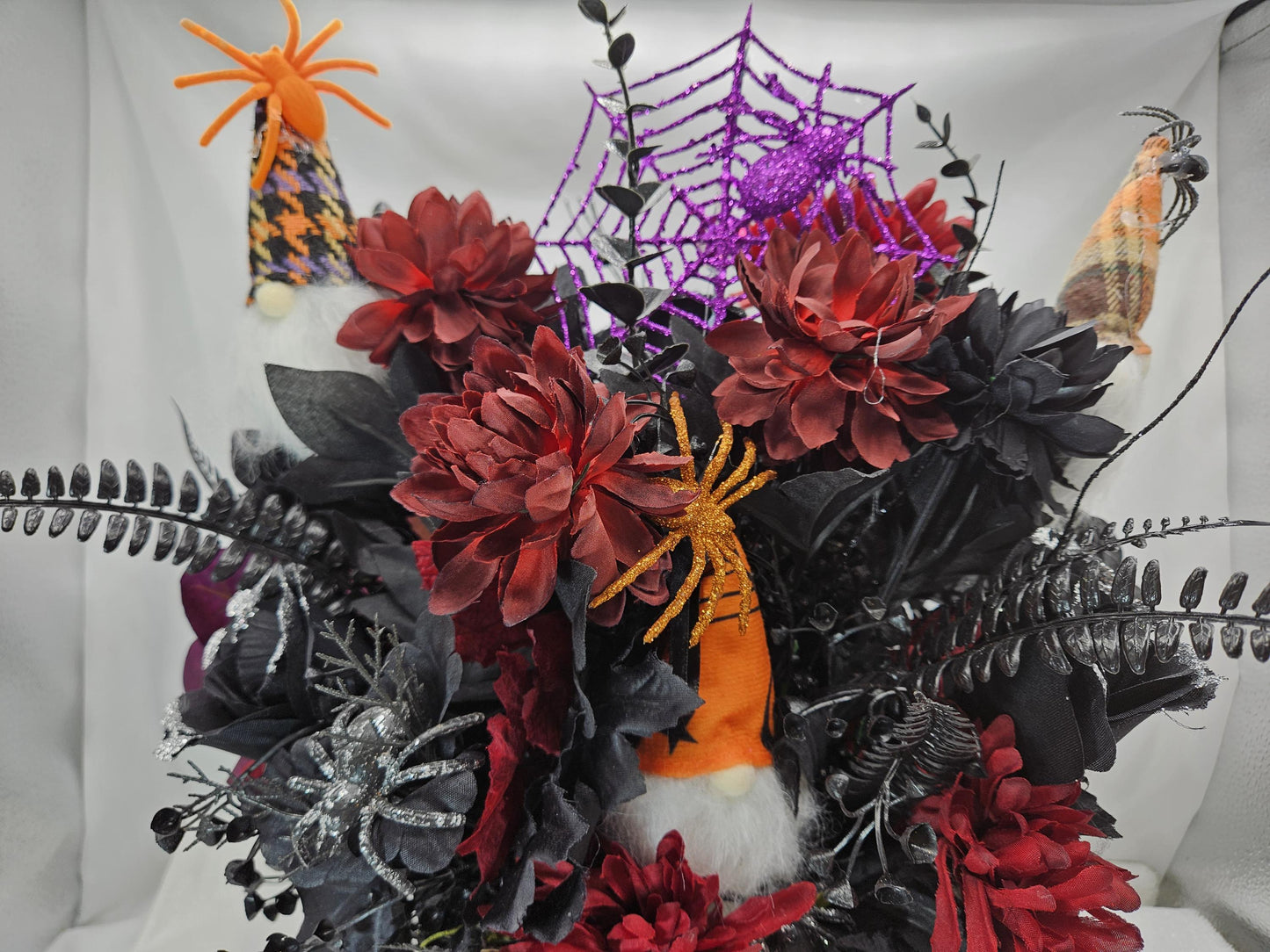Eerie Halloween Floral Arrangement: Dracula Bowl, Gnomes & Spiders